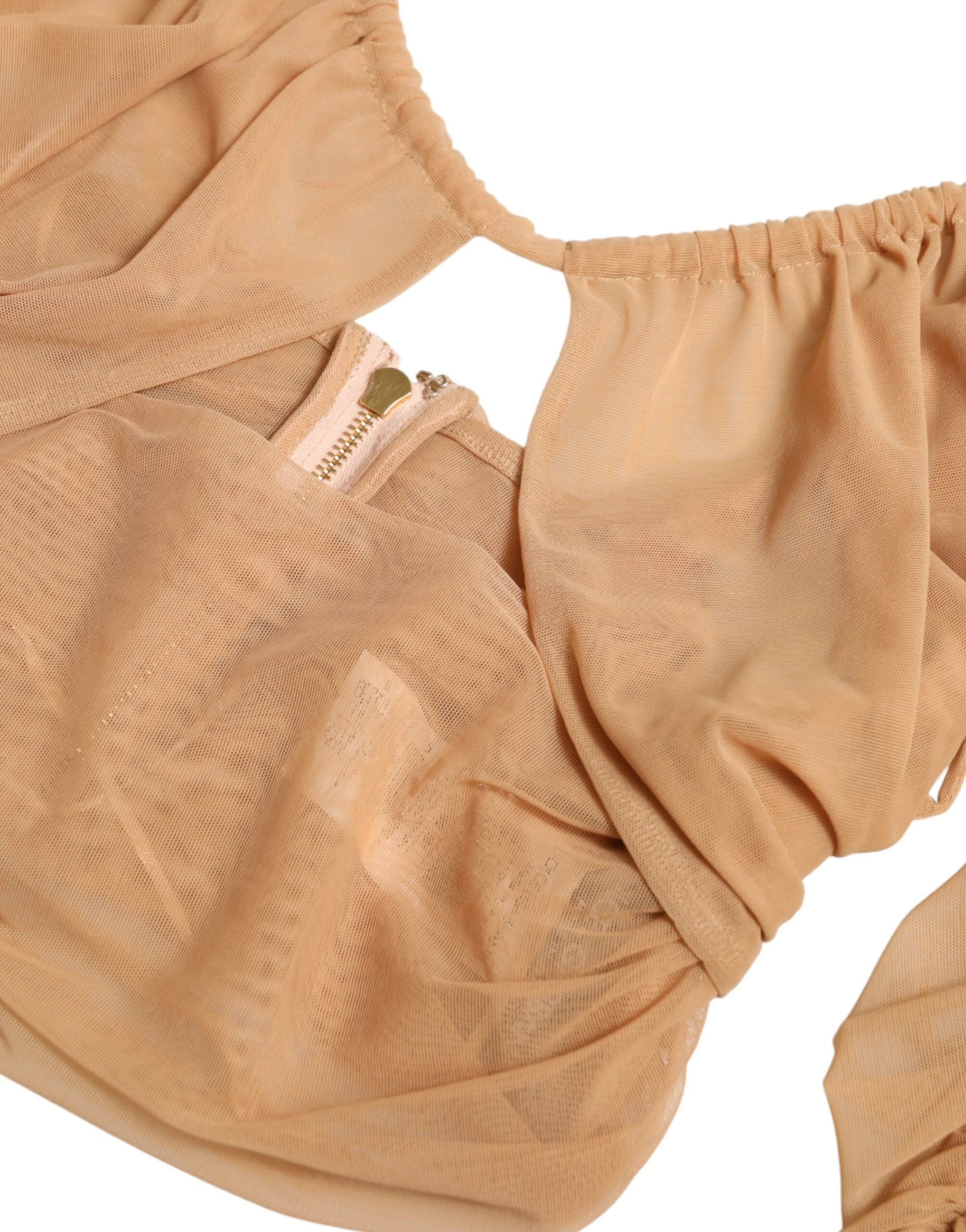 Dolce & Gabbana Brown Nylon Stretch Open Shoulder Cropped Top Dolce & Gabbana