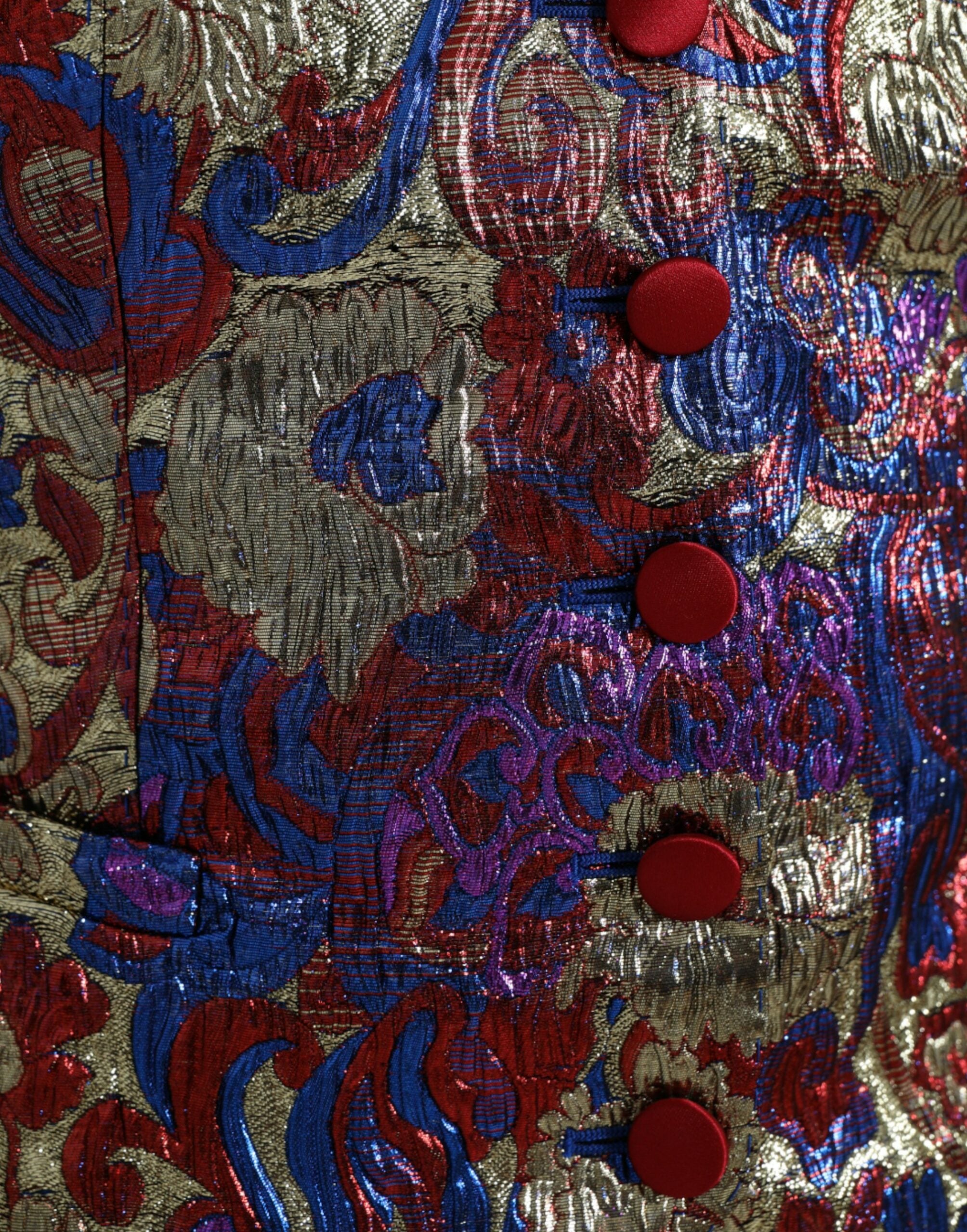 Dolce & Gabbana Multicolor Jacquard Button Waistcoat Vest Top Dolce & Gabbana