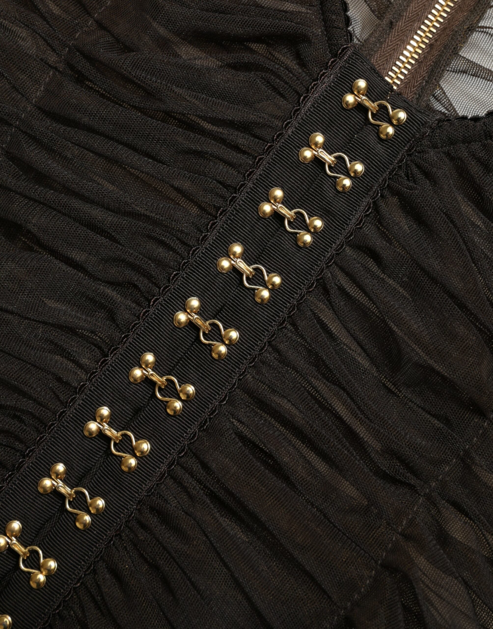 Dolce & Gabbana Brown Embellished Nylon Stretch Cropped Top Dolce & Gabbana