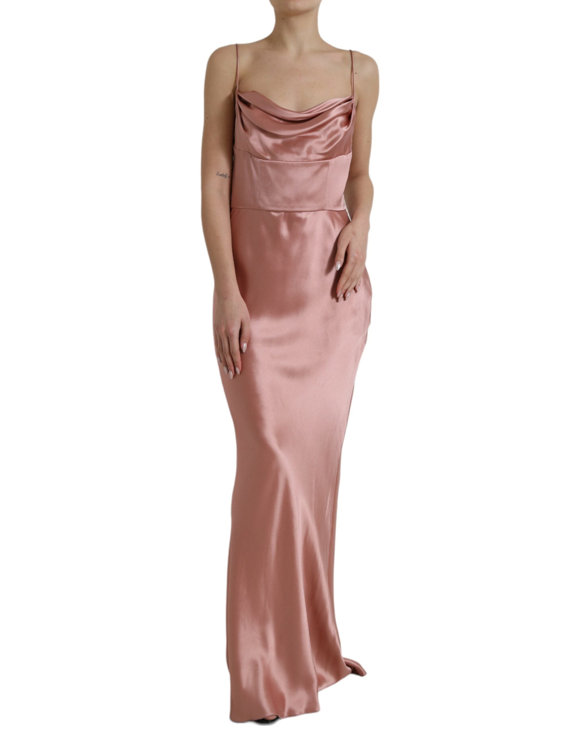 Dolce & Gabbana Pink Silk Spaghetti Straps Long Gown Dress Dolce & Gabbana