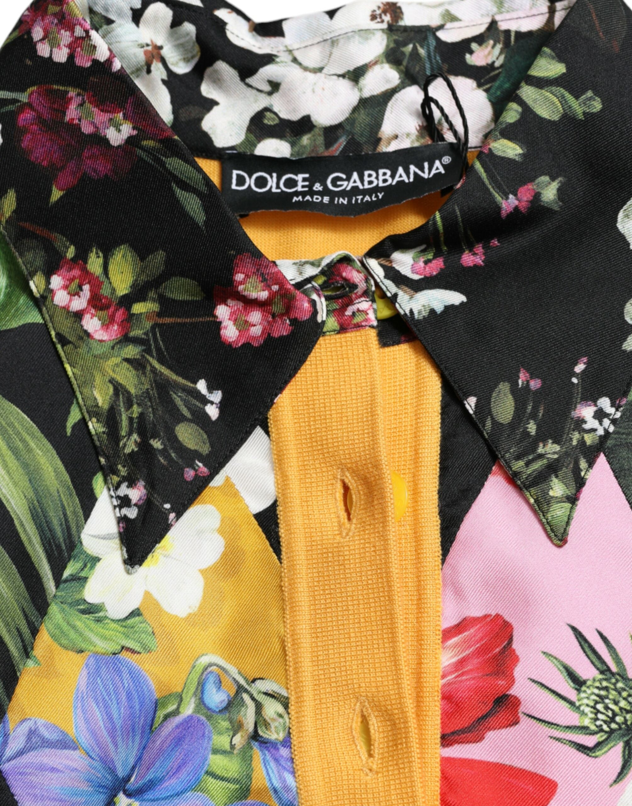 Dolce & Gabbana Multicolor Patchwork Cashmere Henley Sweater Dolce & Gabbana