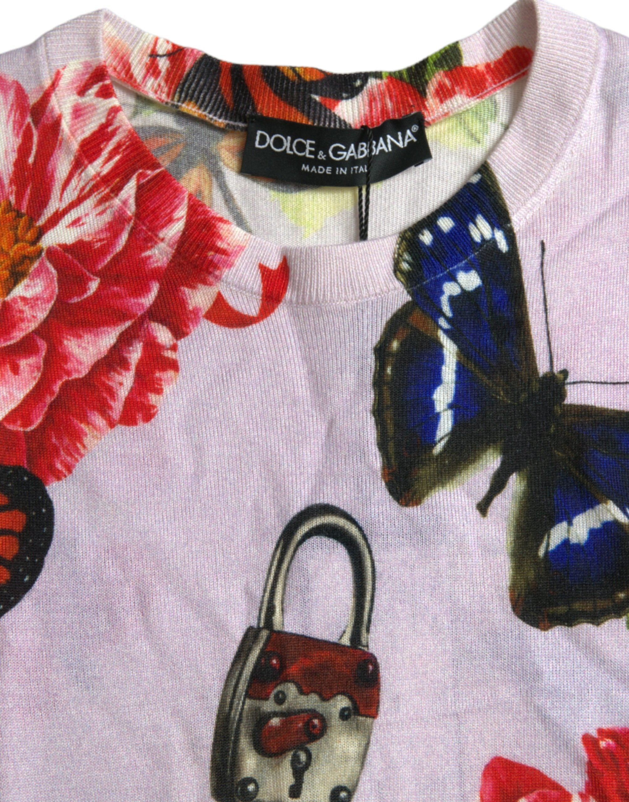 Dolce & Gabbana Multicolor Floral Padlock Butterfly Tank Top Dolce & Gabbana