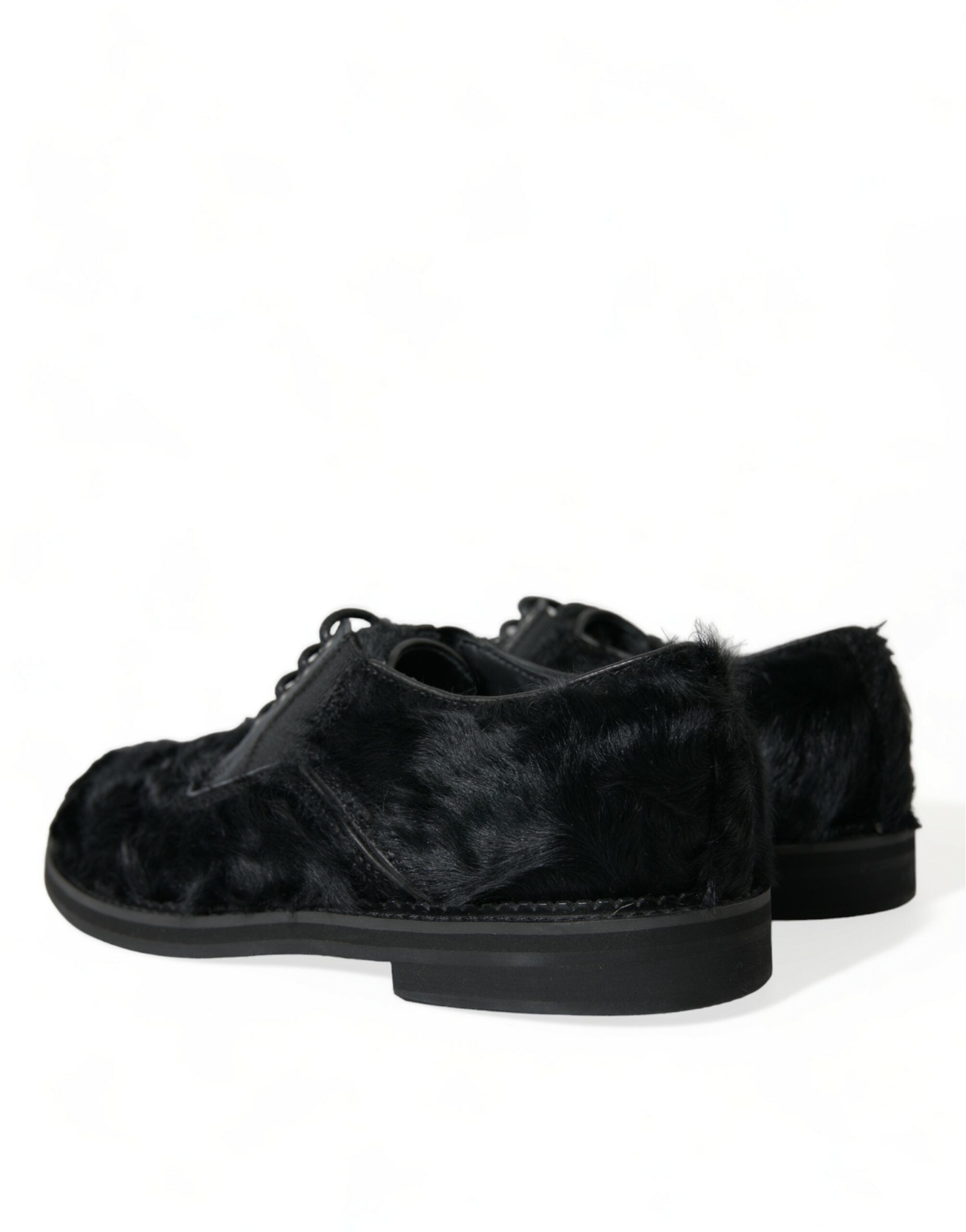 Dolce & Gabbana Black Fur Leather Lace Up Derby Dress Shoes Dolce & Gabbana