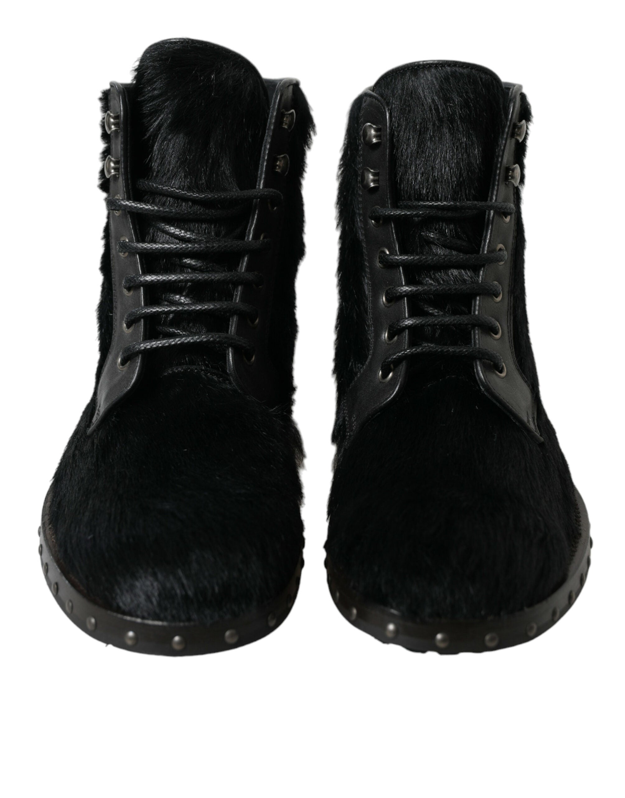 Dolce & Gabbana Black Pony Style Leather Mid Calf Boots Shoes Dolce & Gabbana