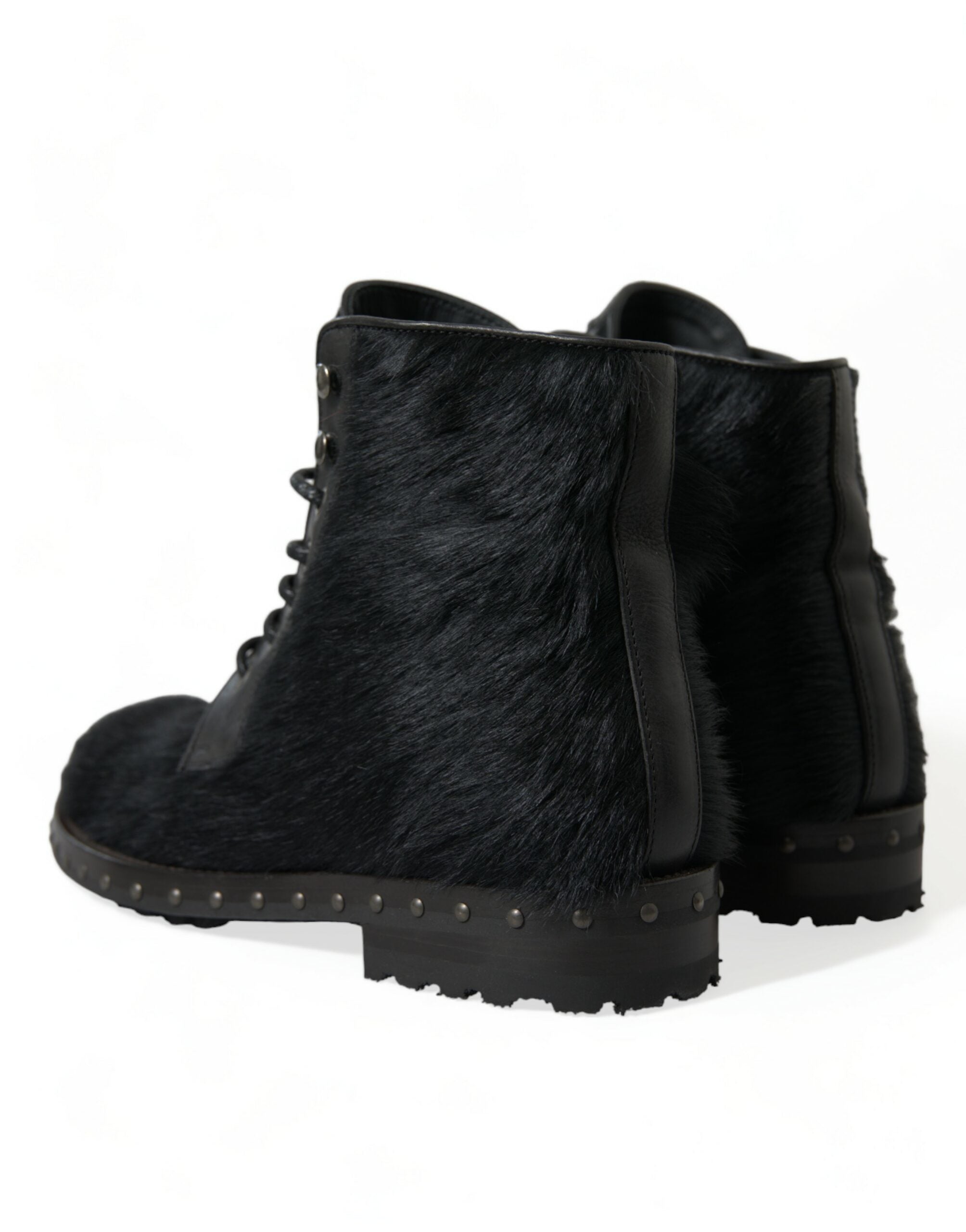 Dolce & Gabbana Black Pony Style Leather Mid Calf Boots Shoes Dolce & Gabbana