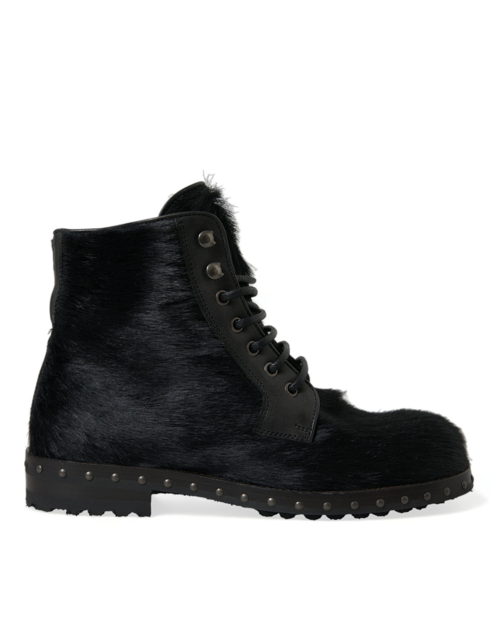 Dolce & Gabbana Black Pony Style Leather Mid Calf Boots Shoes Dolce & Gabbana