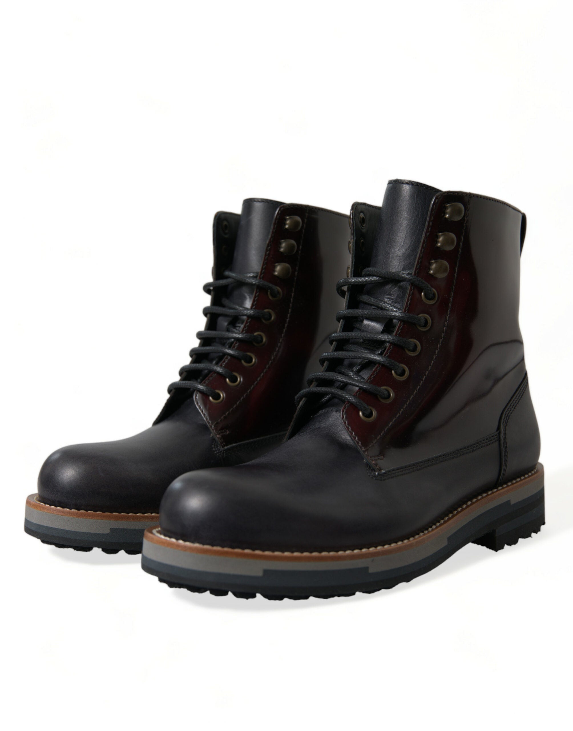 Dolce & Gabbana Black Leather Military Combat Boots Shoes Dolce & Gabbana