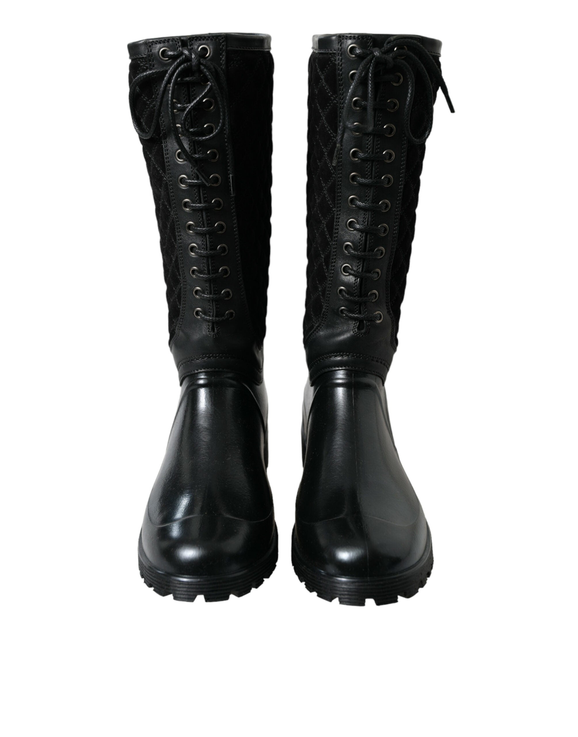 Dolce & Gabbana Black Chioggia Rubber Suede Rain Boots Shoes Dolce & Gabbana