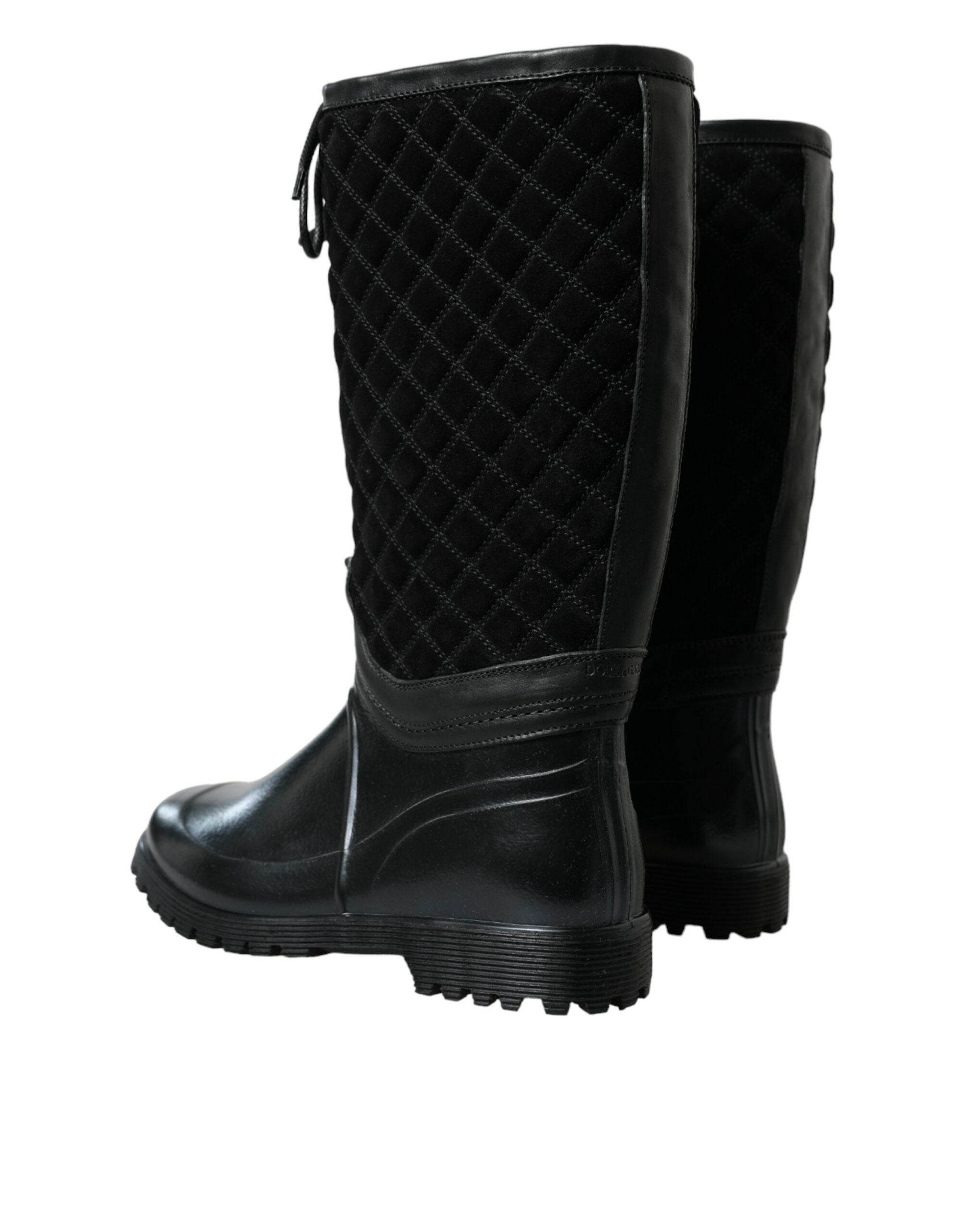Dolce & Gabbana Black Chioggia Rubber Suede Rain Boots Shoes Dolce & Gabbana