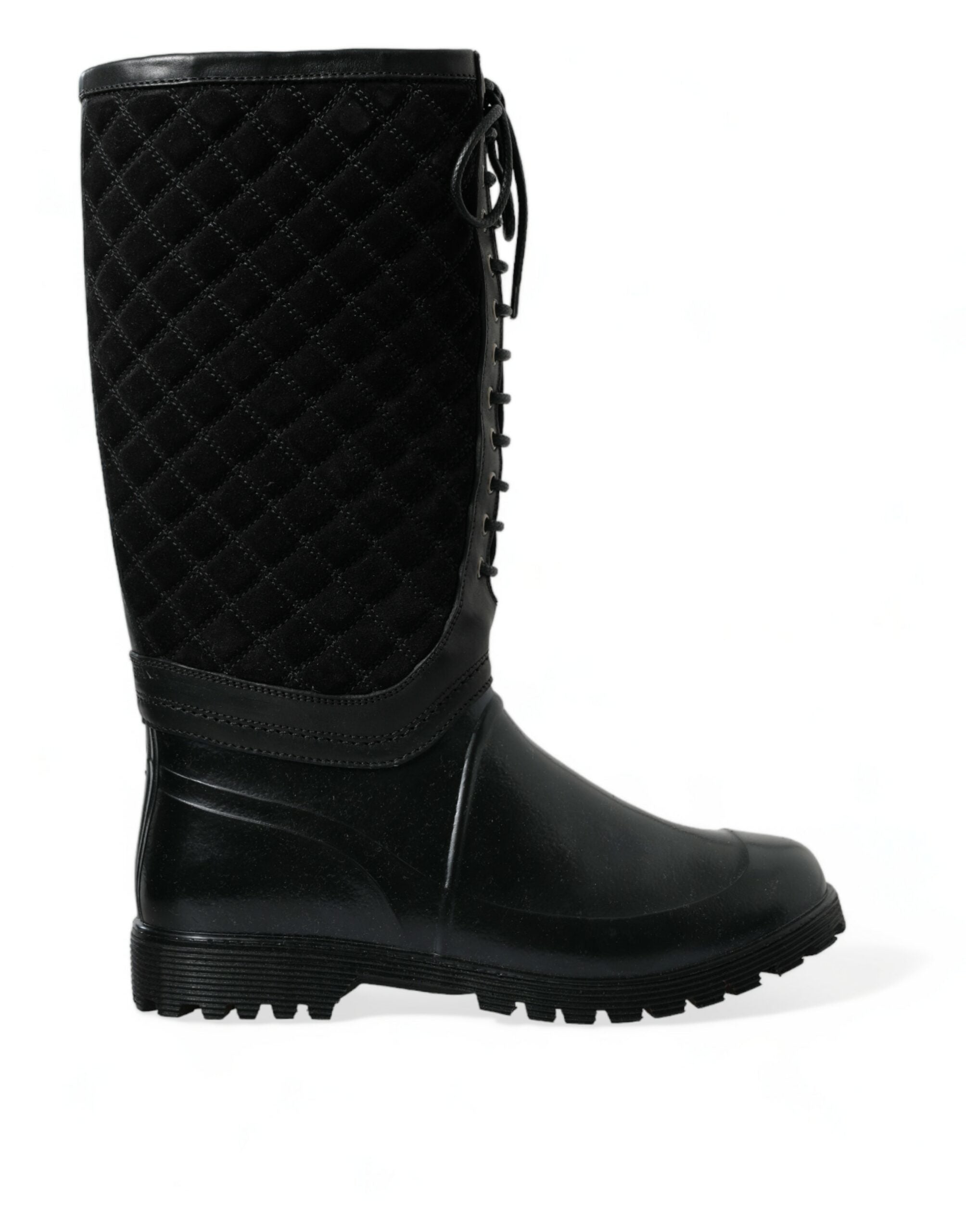 Dolce & Gabbana Black Chioggia Rubber Suede Rain Boots Shoes Dolce & Gabbana