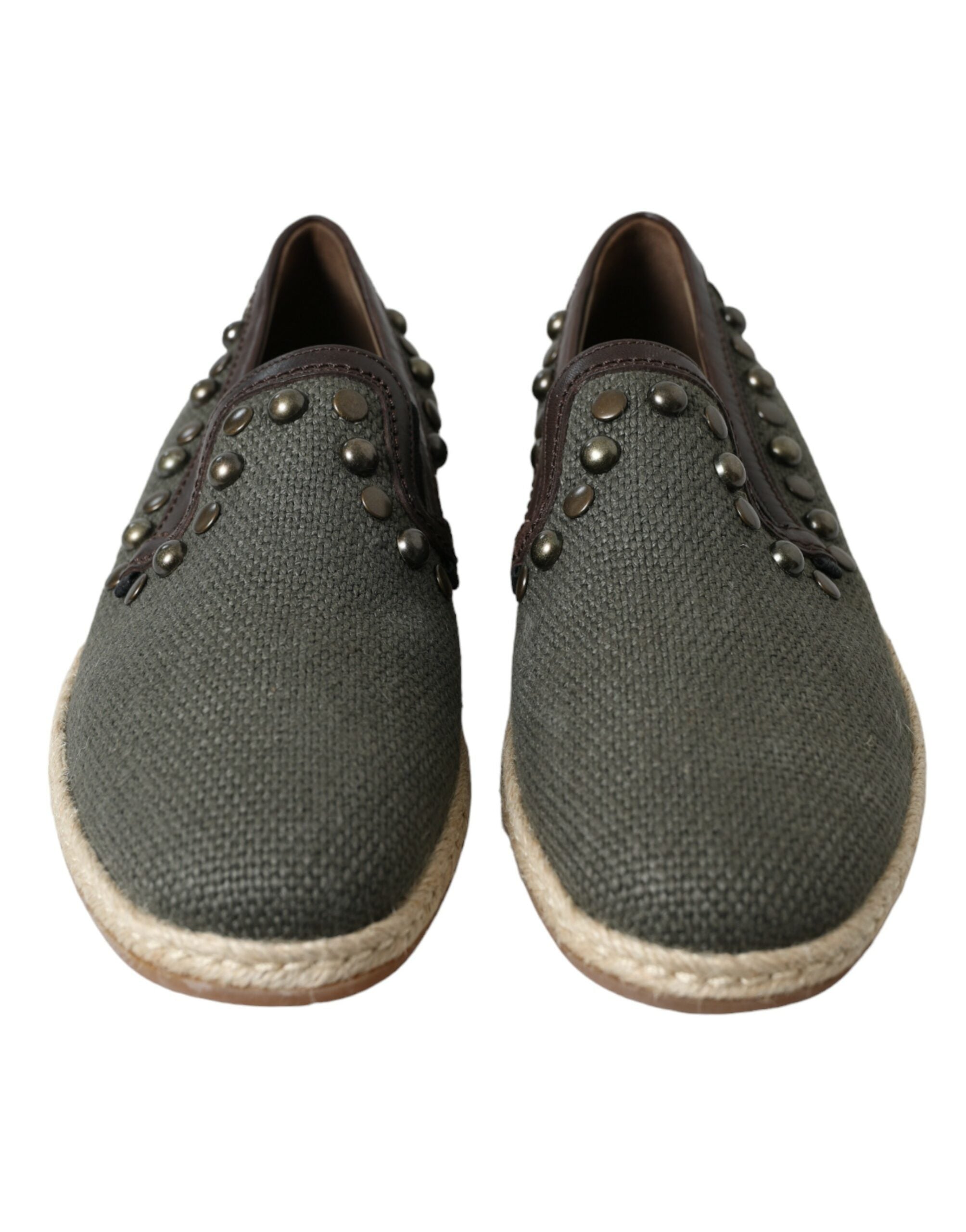 Dolce & Gabbana Gray Linen Leather Studded Loafers Shoes Dolce & Gabbana