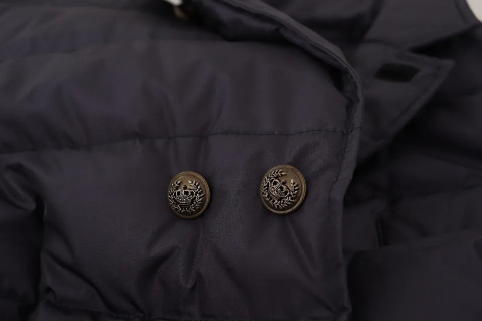Dolce & Gabbana Blue Silk Goat Coat Blouson Winter Jacket Dolce & Gabbana