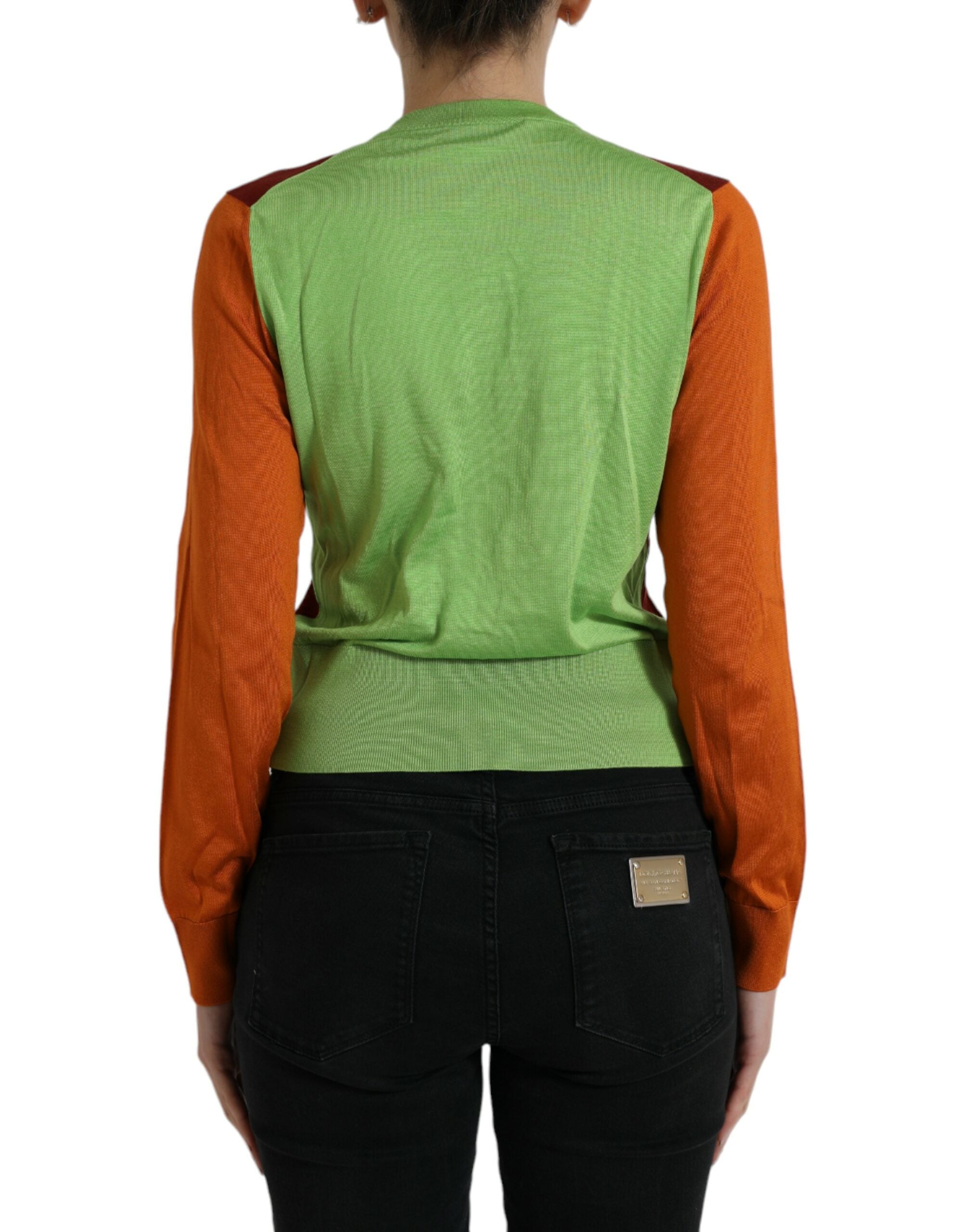 Dolce & Gabbana Multicolor Silk Crewneck Cardigan Sweater Dolce & Gabbana