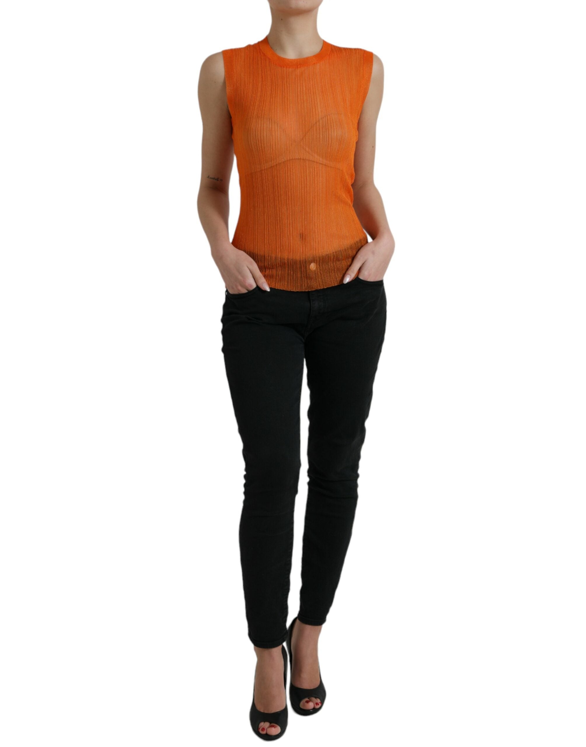 Dolce & Gabbana Orange See Through Crew Neck Blouse Tank Top Dolce & Gabbana