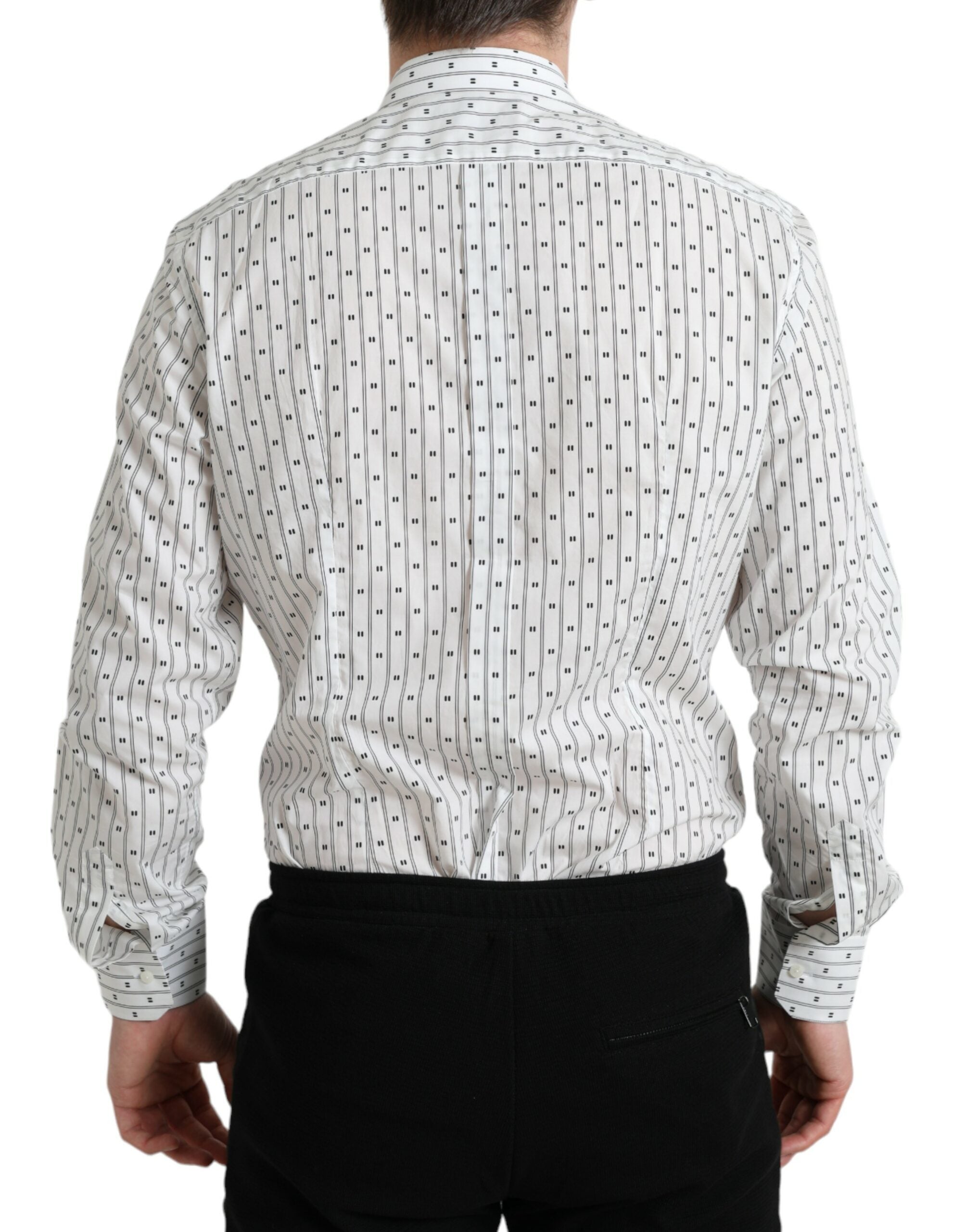 Dolce & Gabbana White Patterned Men GOLD Formal Dress Shirt Dolce & Gabbana