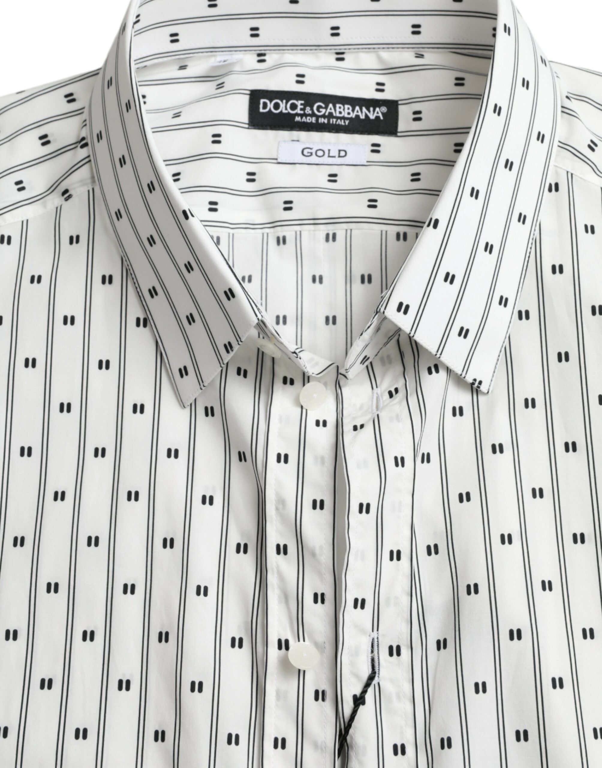 Dolce & Gabbana White Patterned Men GOLD Formal Dress Shirt Dolce & Gabbana