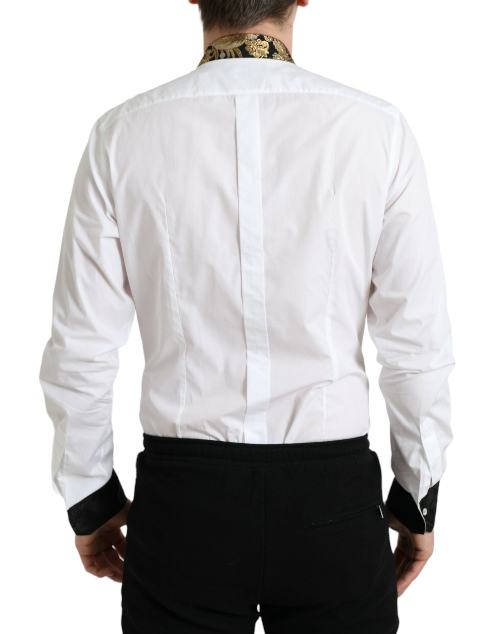 Dolce & Gabbana White Cotton Jacquard Formal GOLD Dress Shirt Dolce & Gabbana