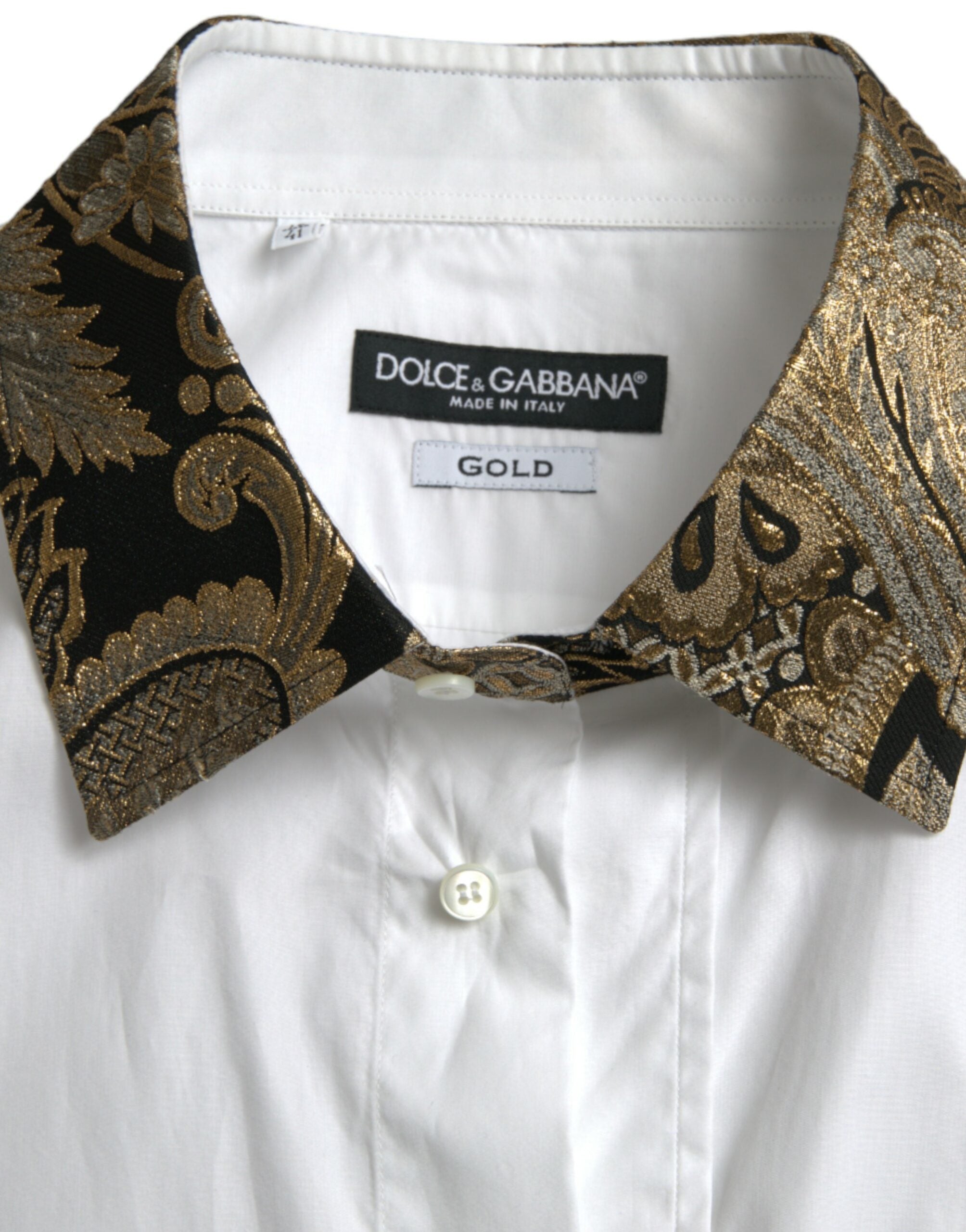Dolce & Gabbana White Cotton Jacquard Formal GOLD Dress Shirt Dolce & Gabbana