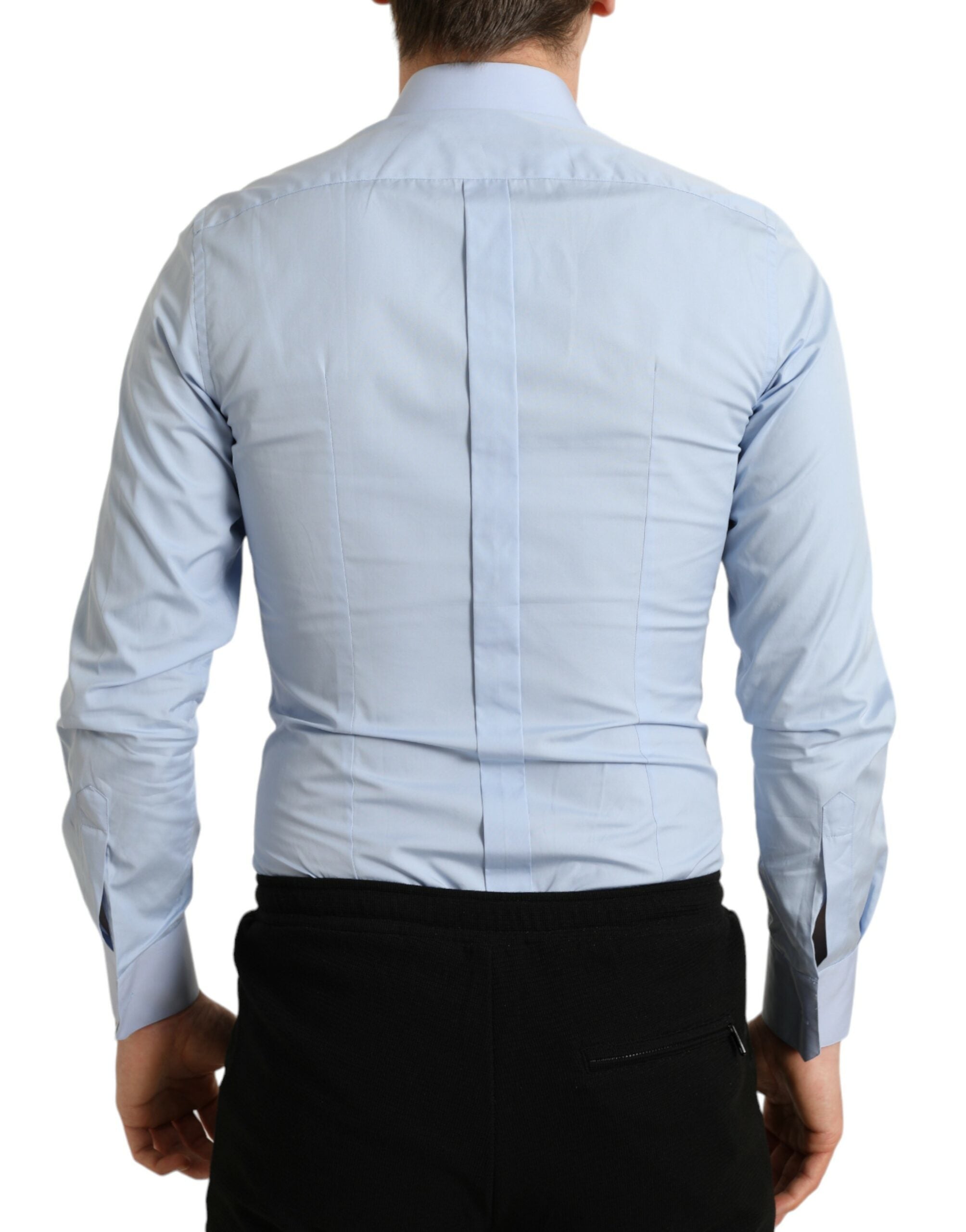 Dolce & Gabbana Sky Blue Cotton Men Formal GOLD Dress Shirt Dolce & Gabbana