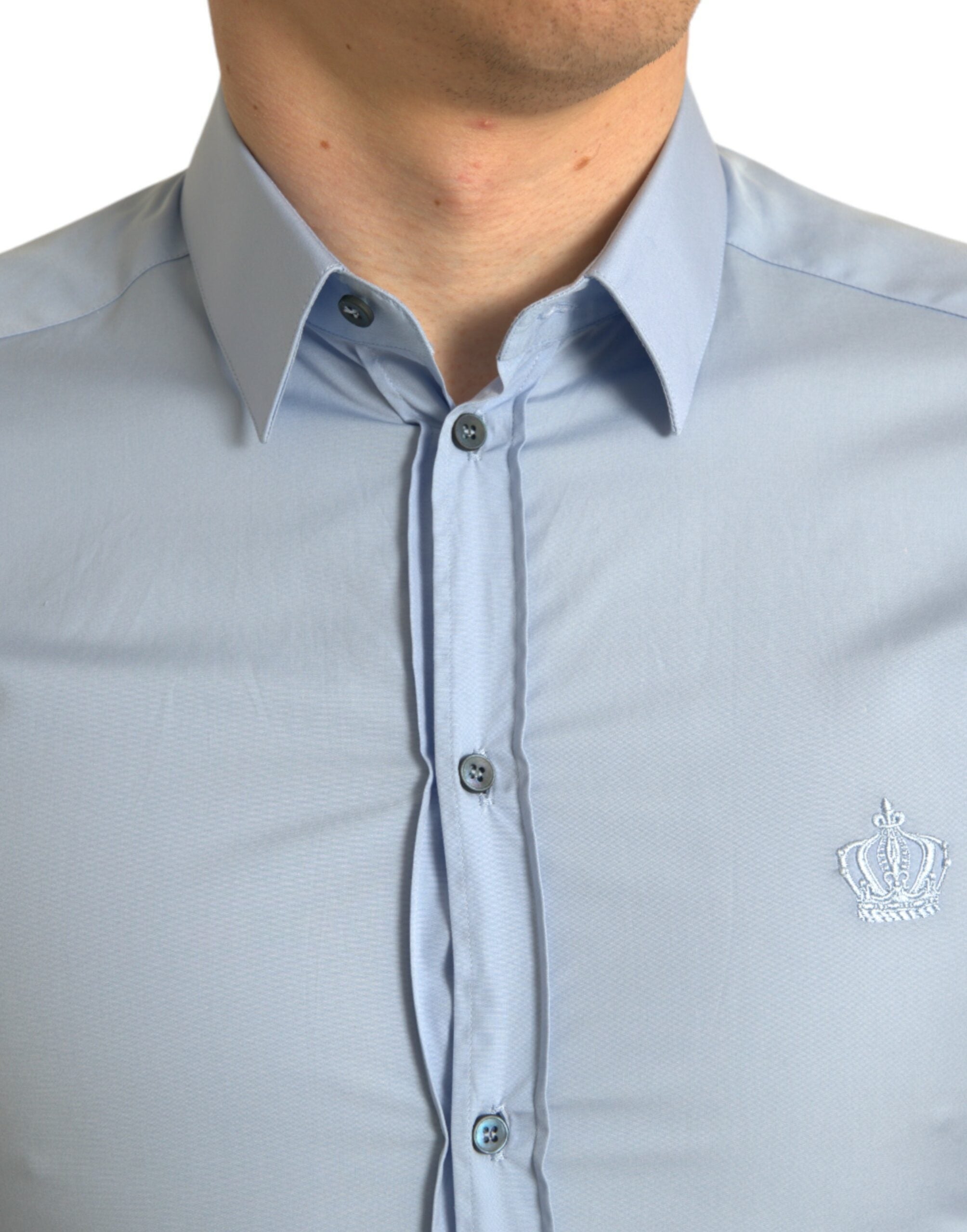Dolce & Gabbana Sky Blue Cotton Men Formal GOLD Dress Shirt Dolce & Gabbana