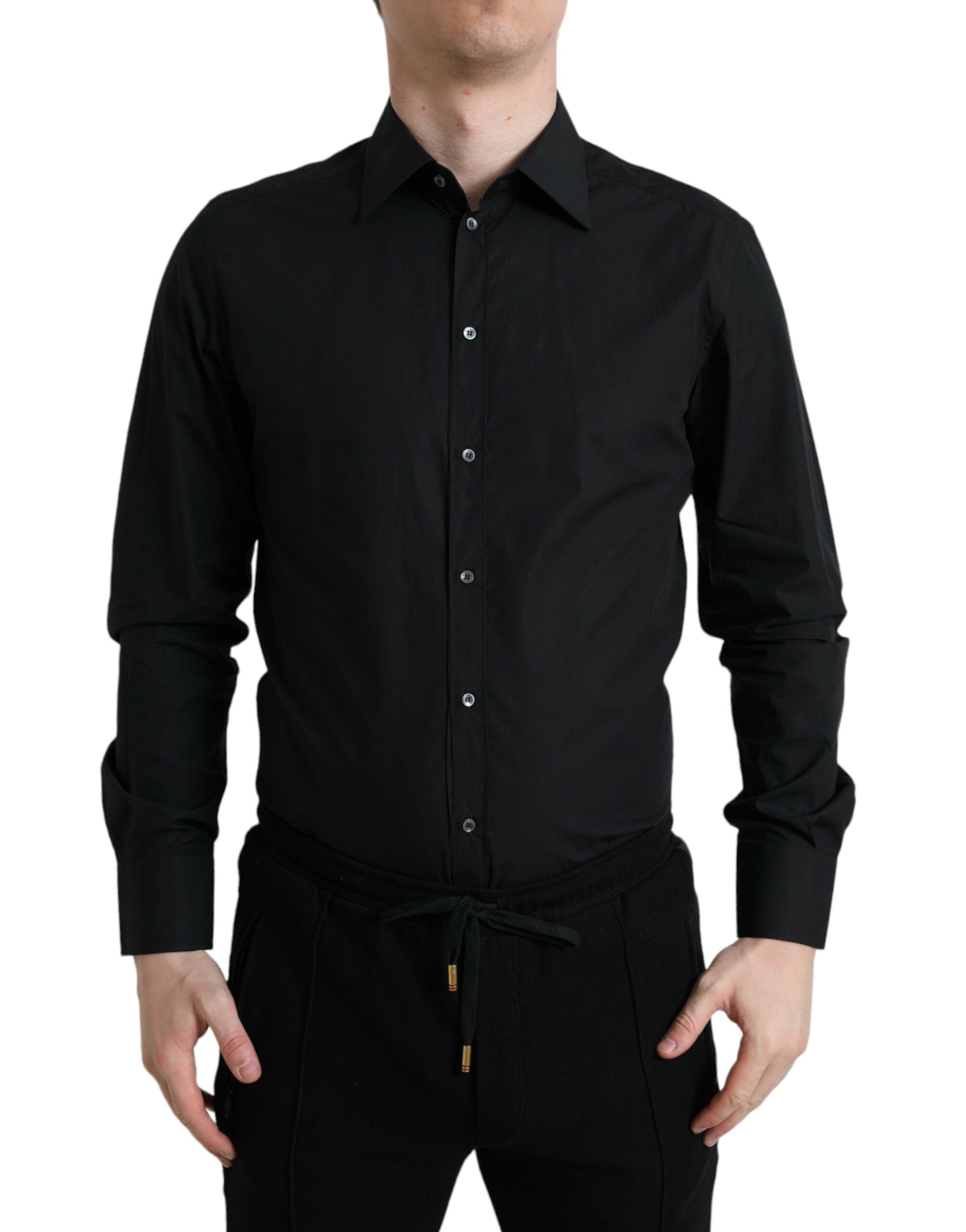 Dolce & Gabbana Black Cotton Men Formal GOLD Dress Shirt Dolce & Gabbana