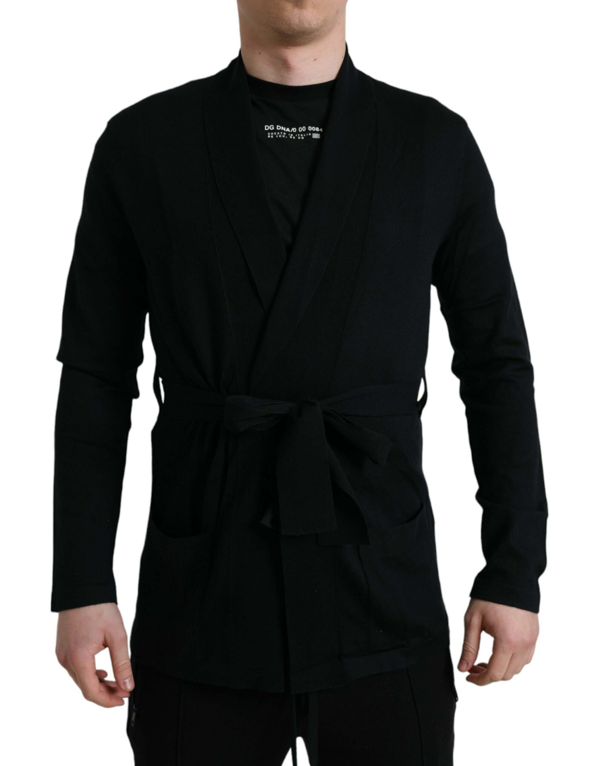 Dolce & Gabbana Black Cashmere Long Sleeves Belted Wrap Robe Dolce & Gabbana