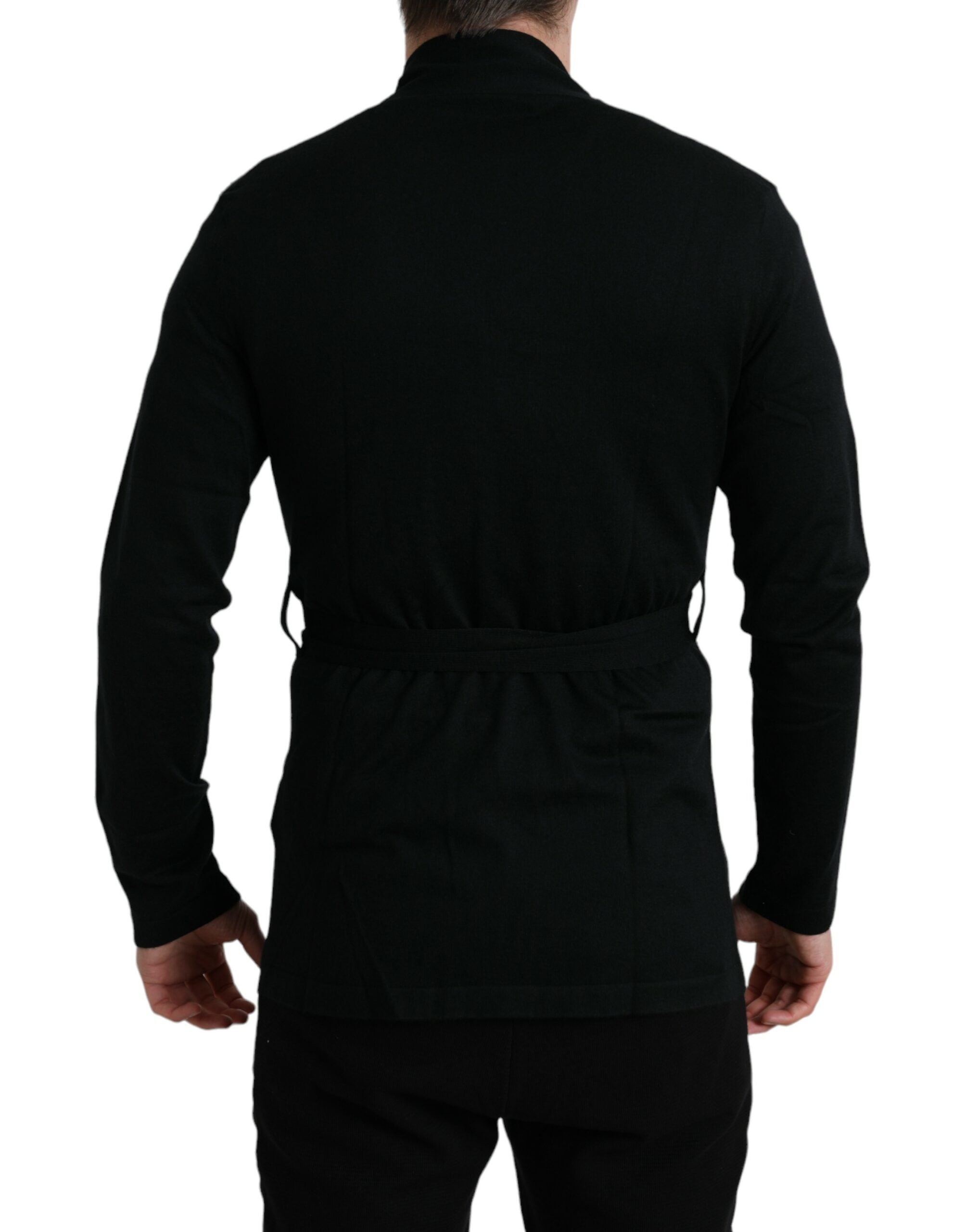 Dolce & Gabbana Black Cashmere Long Sleeves Belted Wrap Robe Dolce & Gabbana