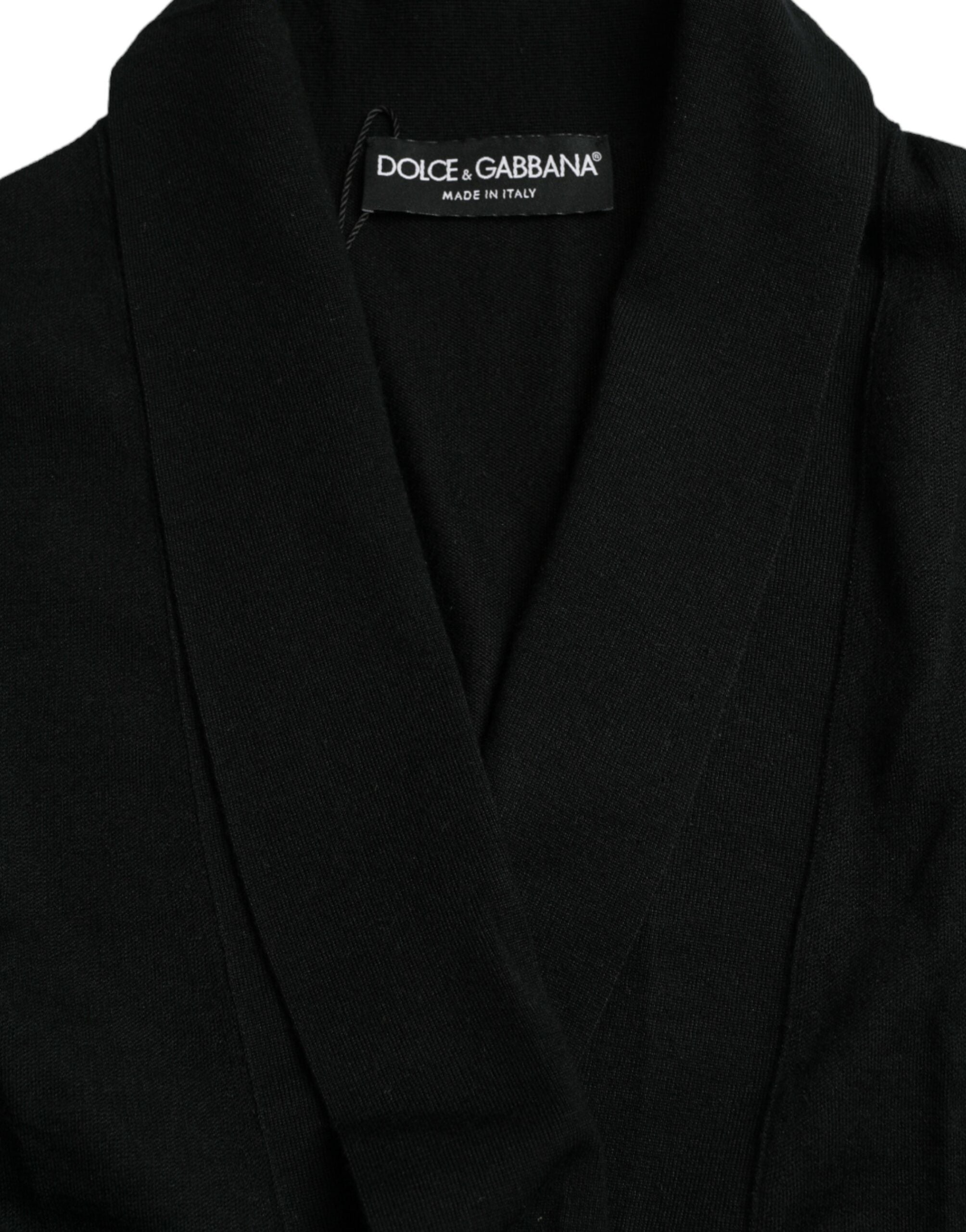 Dolce & Gabbana Black Cashmere Long Sleeves Belted Wrap Robe Dolce & Gabbana
