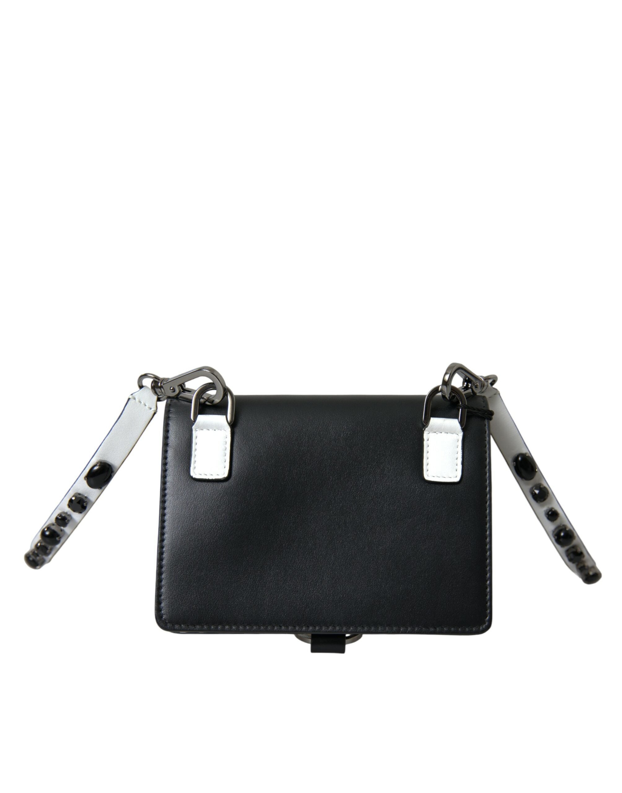 Dolce & Gabbana Black White Leather Crystal Embellished Cardholder Wallet Dolce & Gabbana