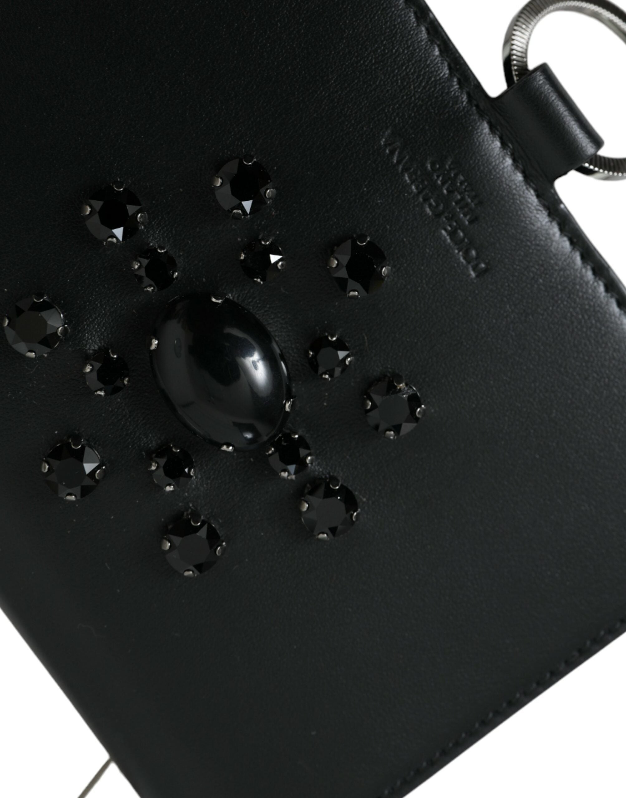 Dolce & Gabbana Black White Leather Crystal Embellished Cardholder Wallet Dolce & Gabbana