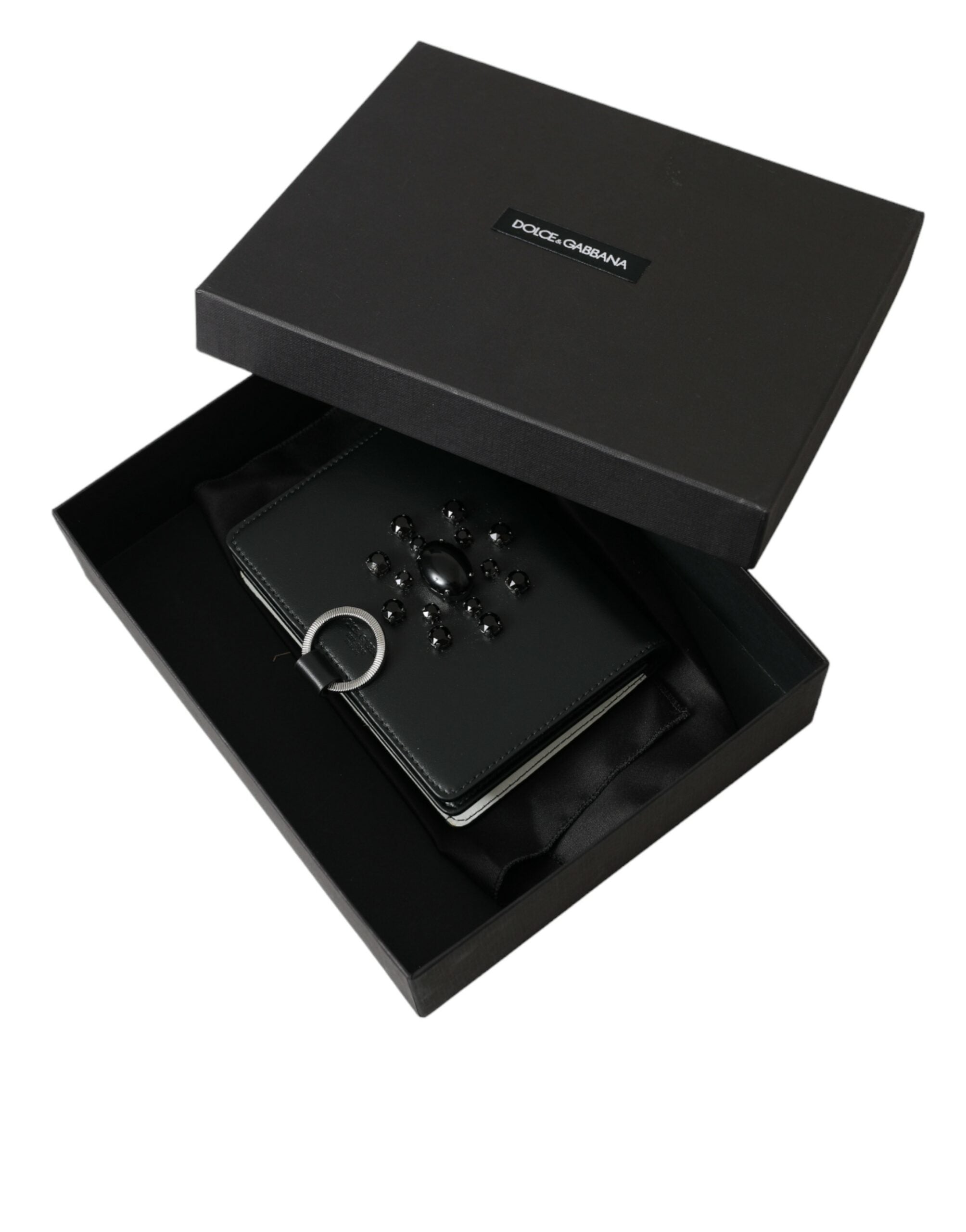 Dolce & Gabbana Black White Leather Crystal Embellished Cardholder Wallet Dolce & Gabbana