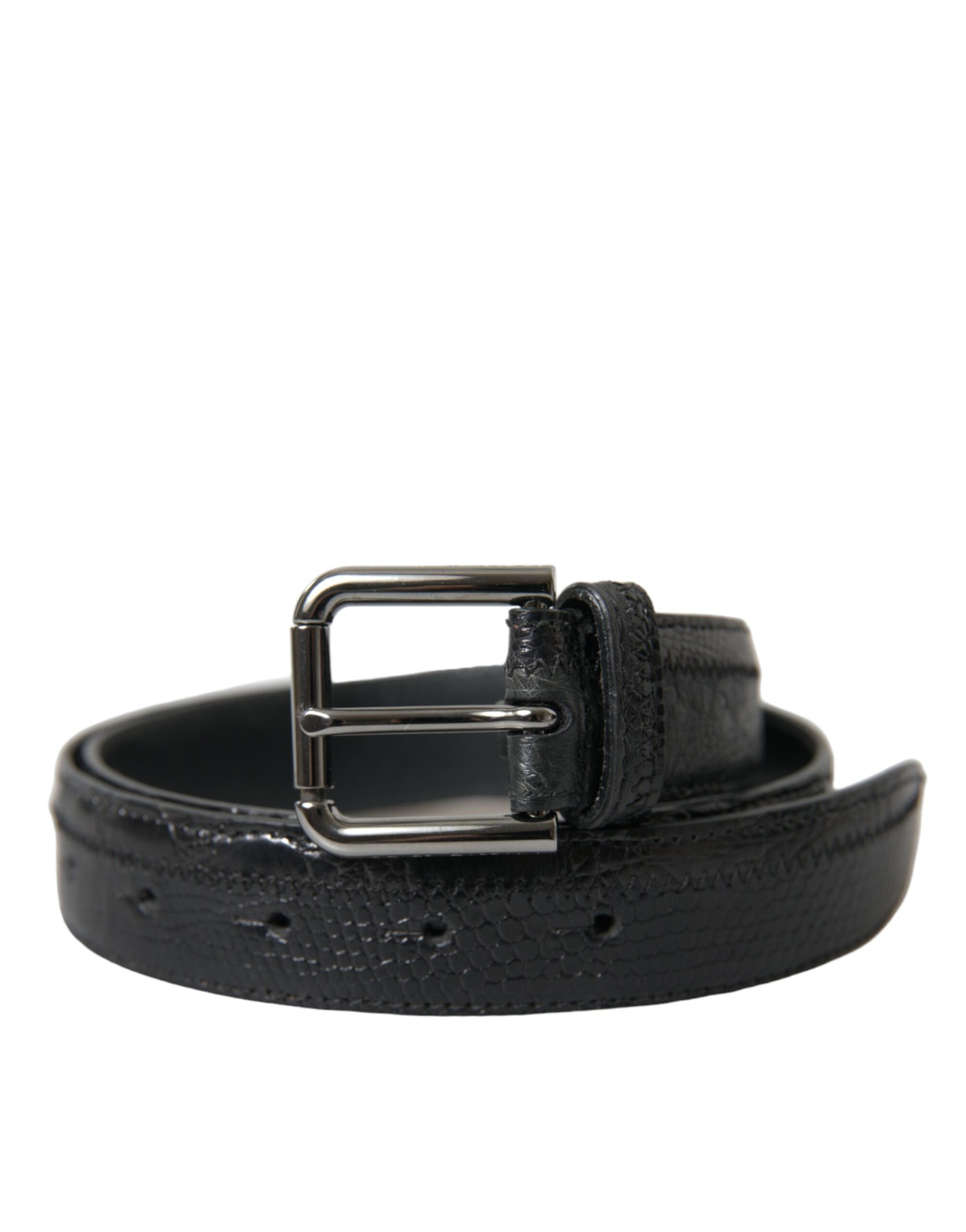Dolce & Gabbana Black Exotic Leather Silver Metal Buckle Belt Dolce & Gabbana