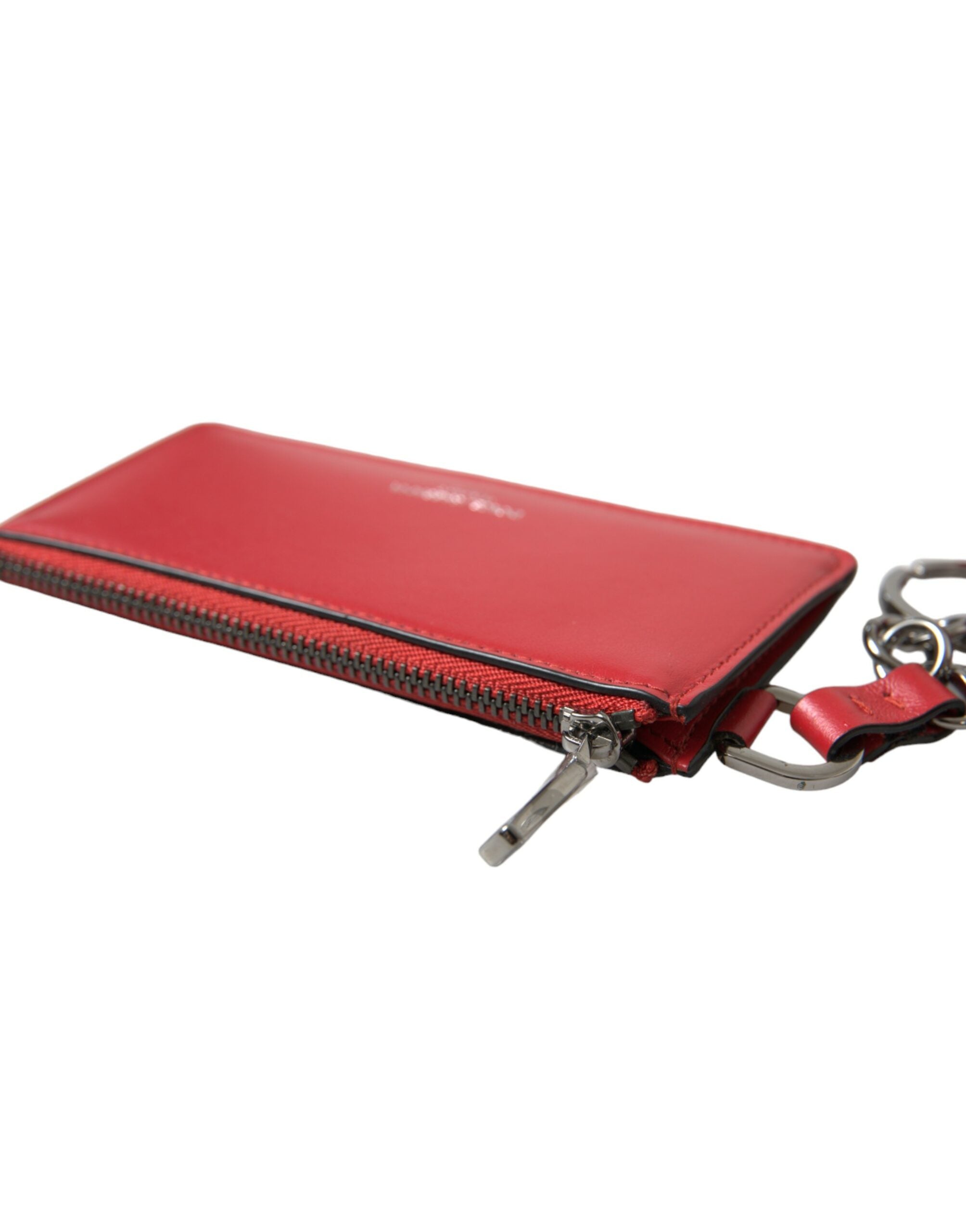 Dolce & Gabbana Red Leather Silver Metal Logo Strap Pouch Airpods Case Dolce & Gabbana