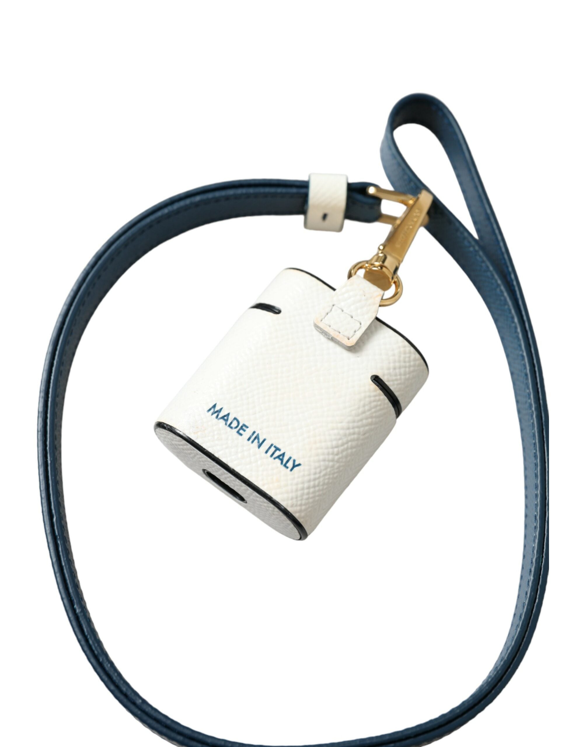 Dolce & Gabbana White Blue Calf Leather Logo Print Strap Airpods Case Dolce & Gabbana