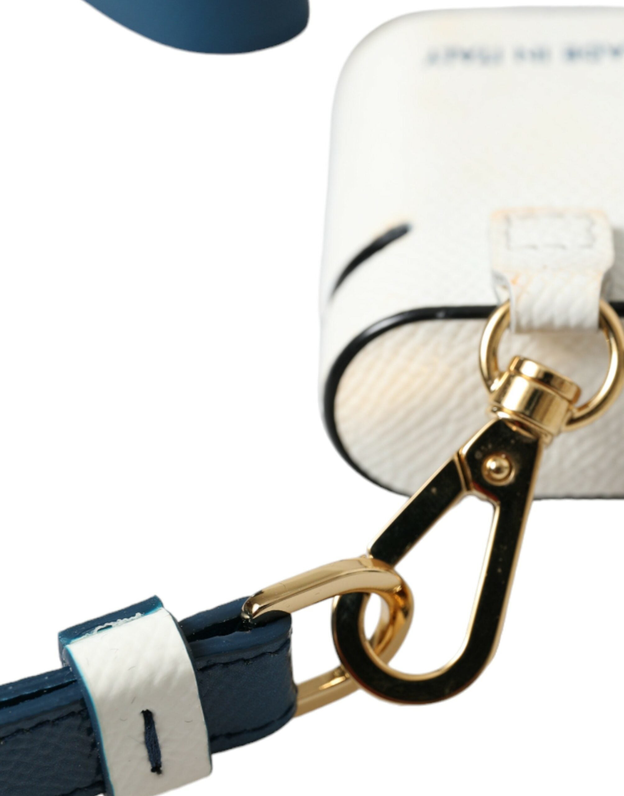 Dolce & Gabbana White Blue Calf Leather Logo Print Strap Airpods Case Dolce & Gabbana