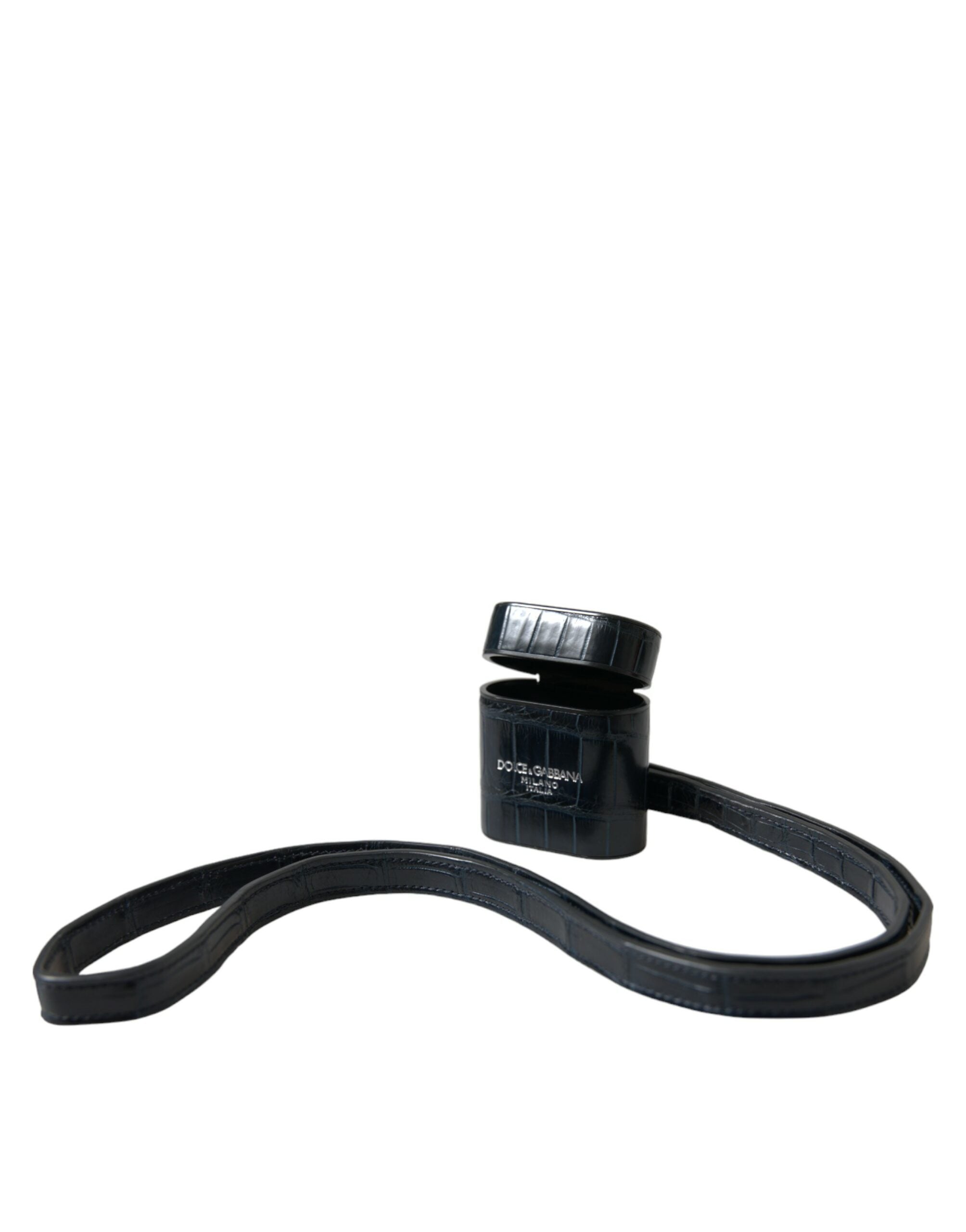 Dolce & Gabbana Black Crocodile Leather Silver Metal Logo Airpods Case Dolce & Gabbana