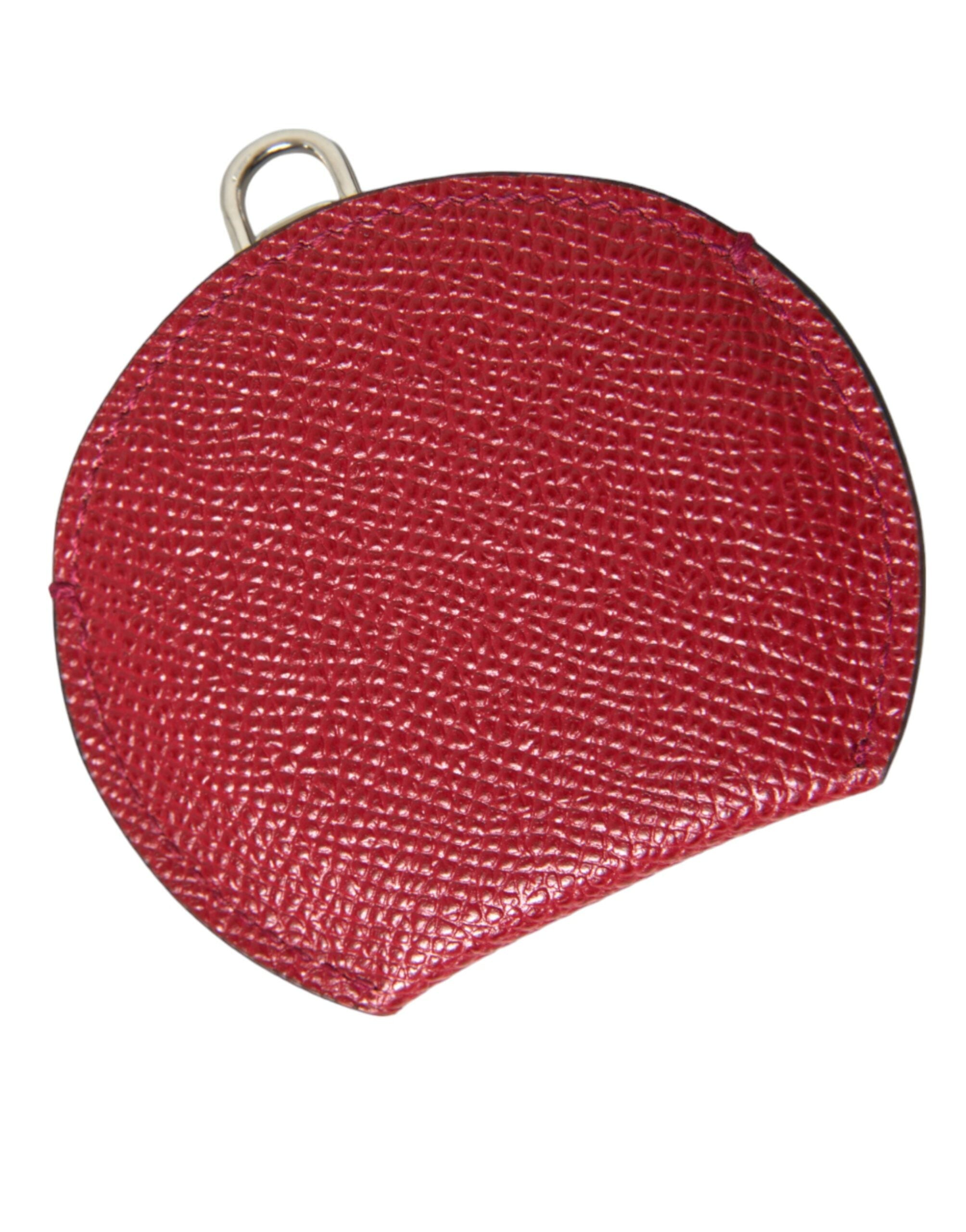 Dolce & Gabbana Red Calfskin Leather Round Logo Hand Mirror Holder Dolce & Gabbana