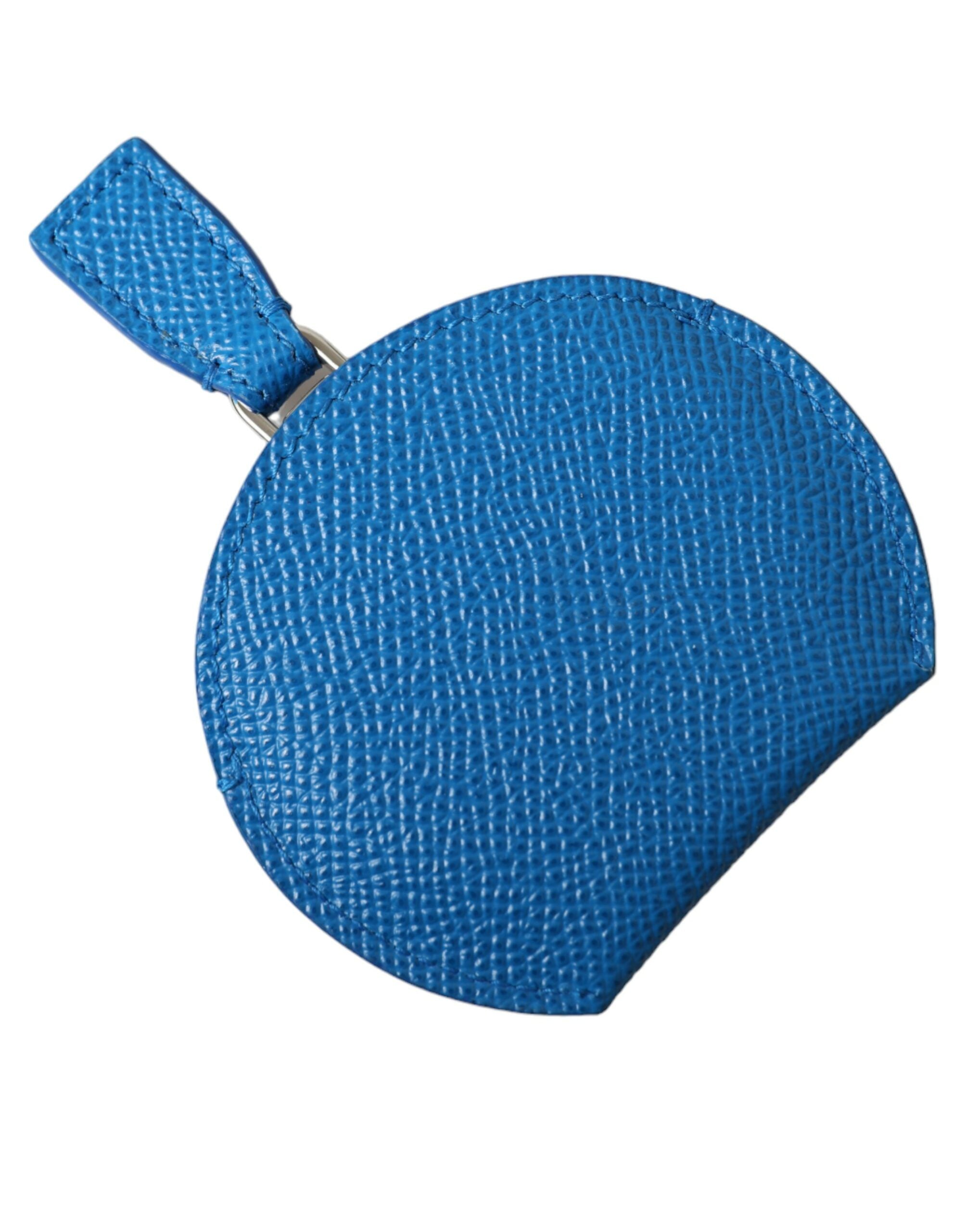 Dolce & Gabbana Blue Calfskin Leather Round Logo Hand Mirror Holder Dolce & Gabbana
