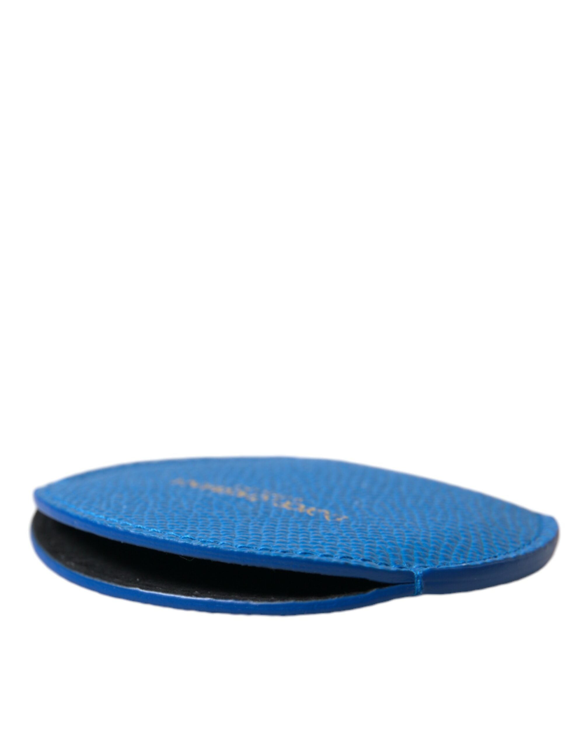 Dolce & Gabbana Blue Calfskin Leather Round Logo Hand Mirror Holder Dolce & Gabbana