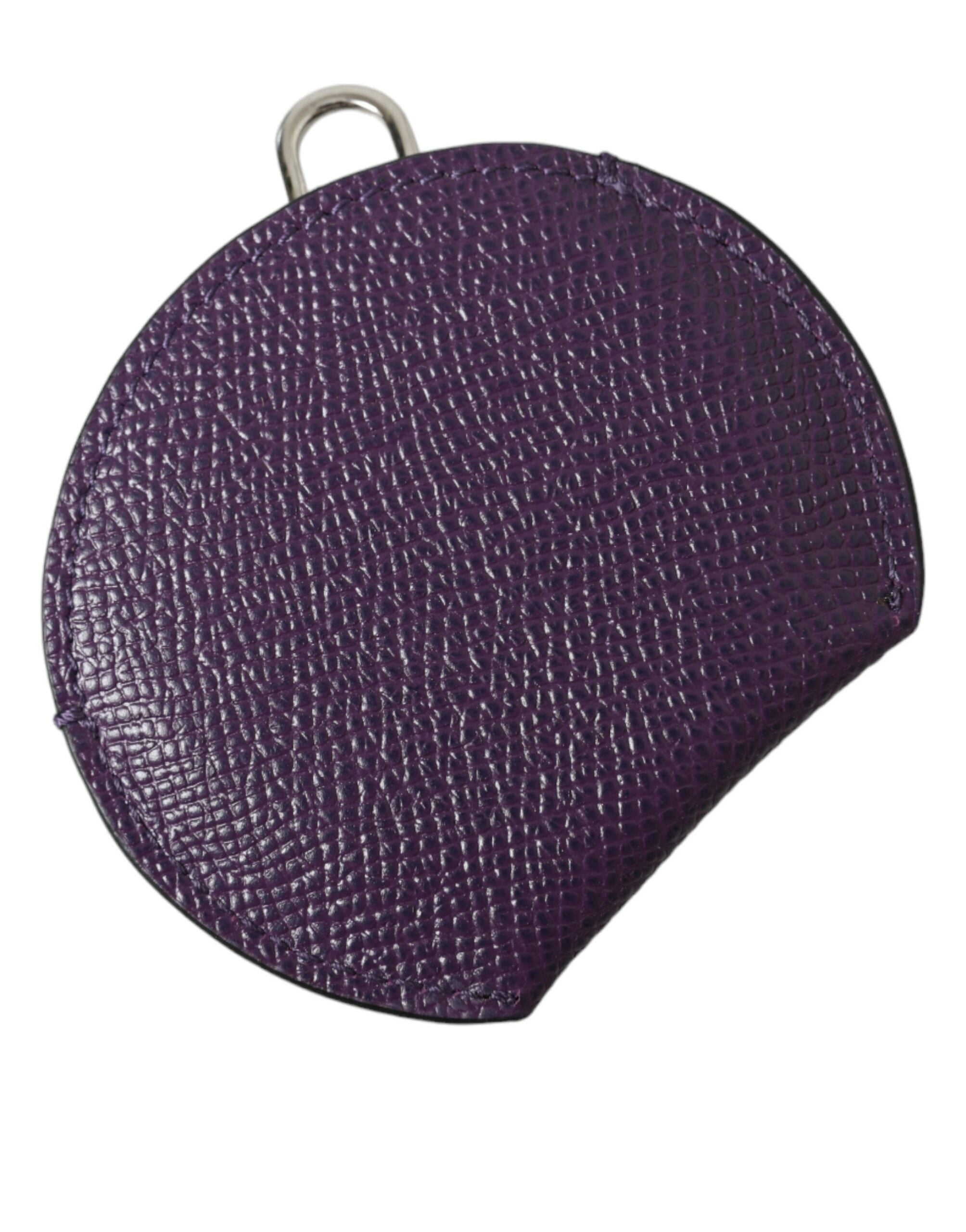 Dolce & Gabbana Purple Calfskin Leather Round Logo Hand Mirror Holder Dolce & Gabbana