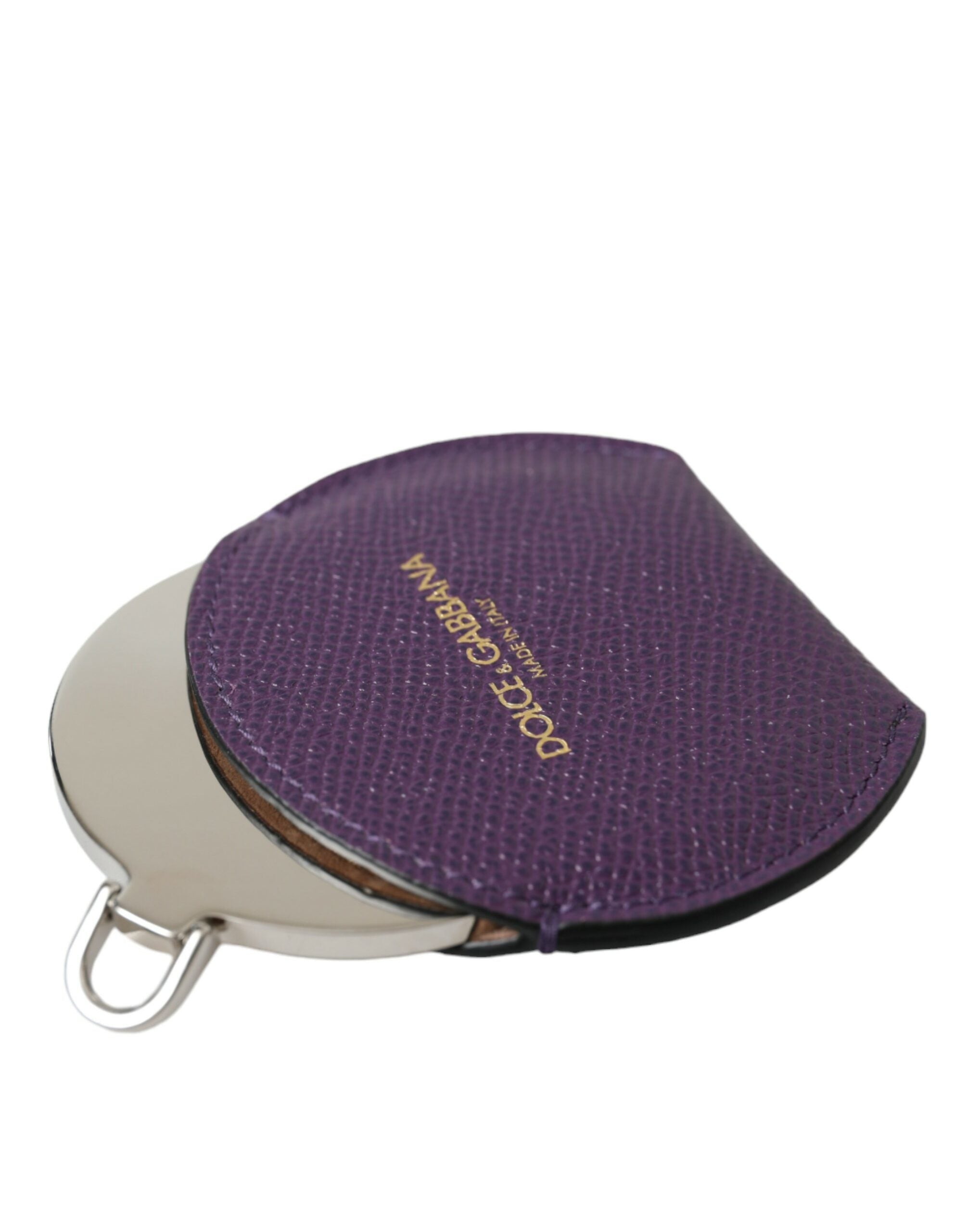 Dolce & Gabbana Purple Calfskin Leather Round Logo Hand Mirror Holder Dolce & Gabbana