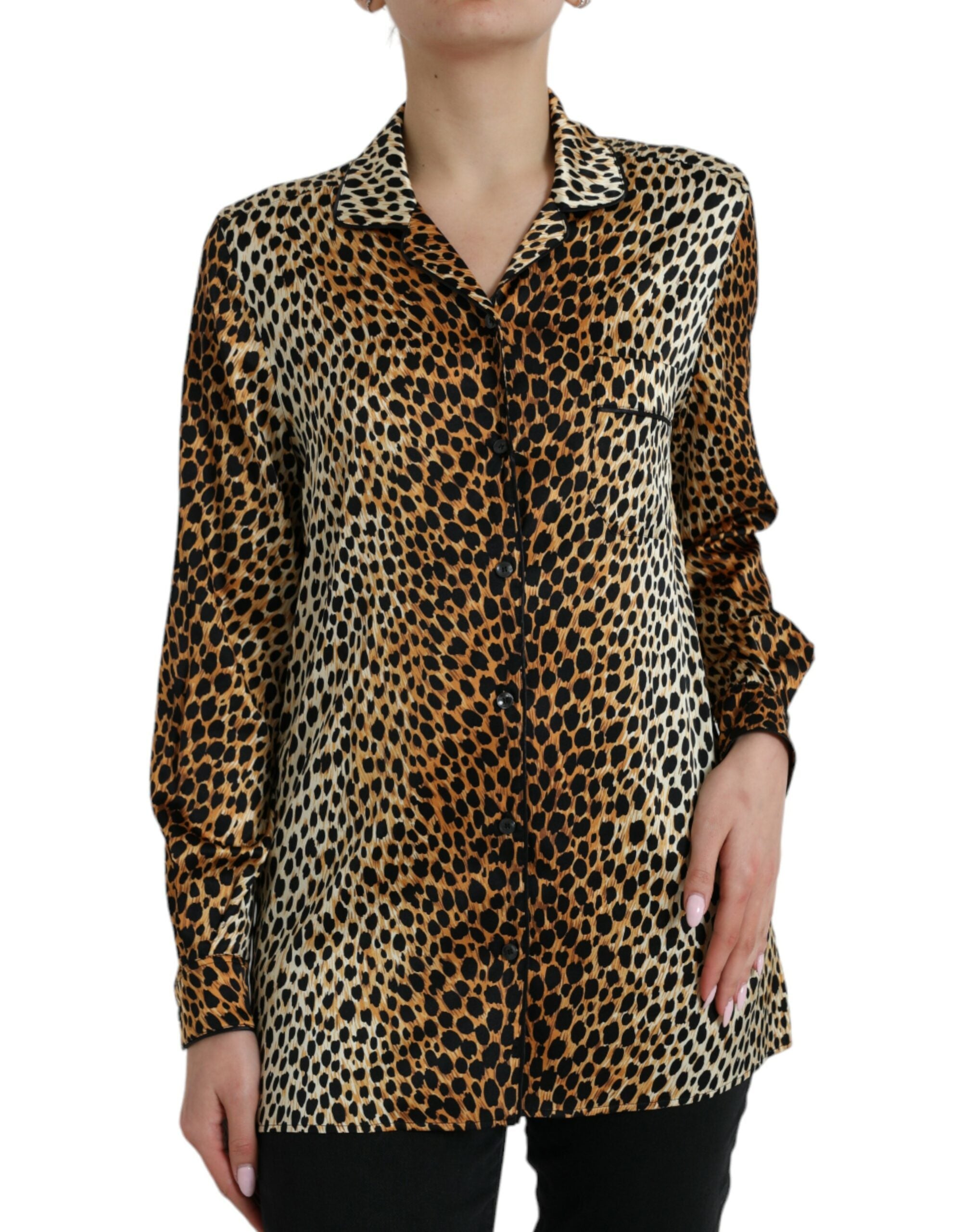 Dolce & Gabbana Brown Leopard Print Long Sleeves Blouse Top Dolce & Gabbana