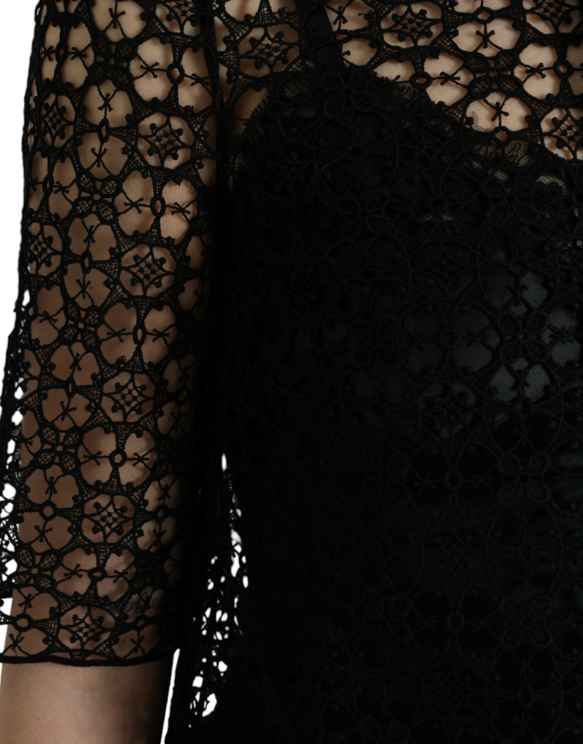 Dolce & Gabbana Black Floral Lace Short Sleeves Blouse Top Dolce & Gabbana