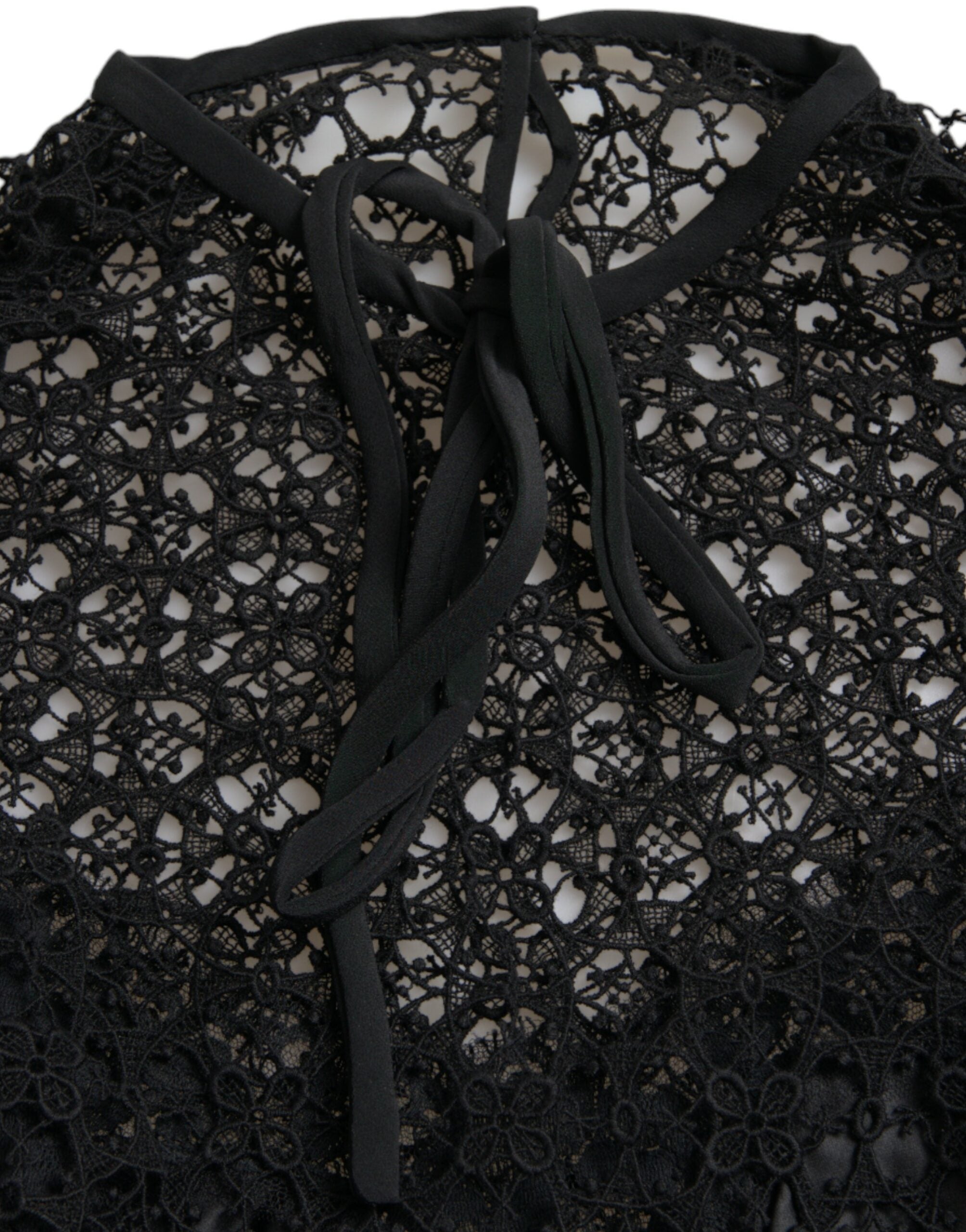 Dolce & Gabbana Black Floral Lace Short Sleeves Blouse Top Dolce & Gabbana
