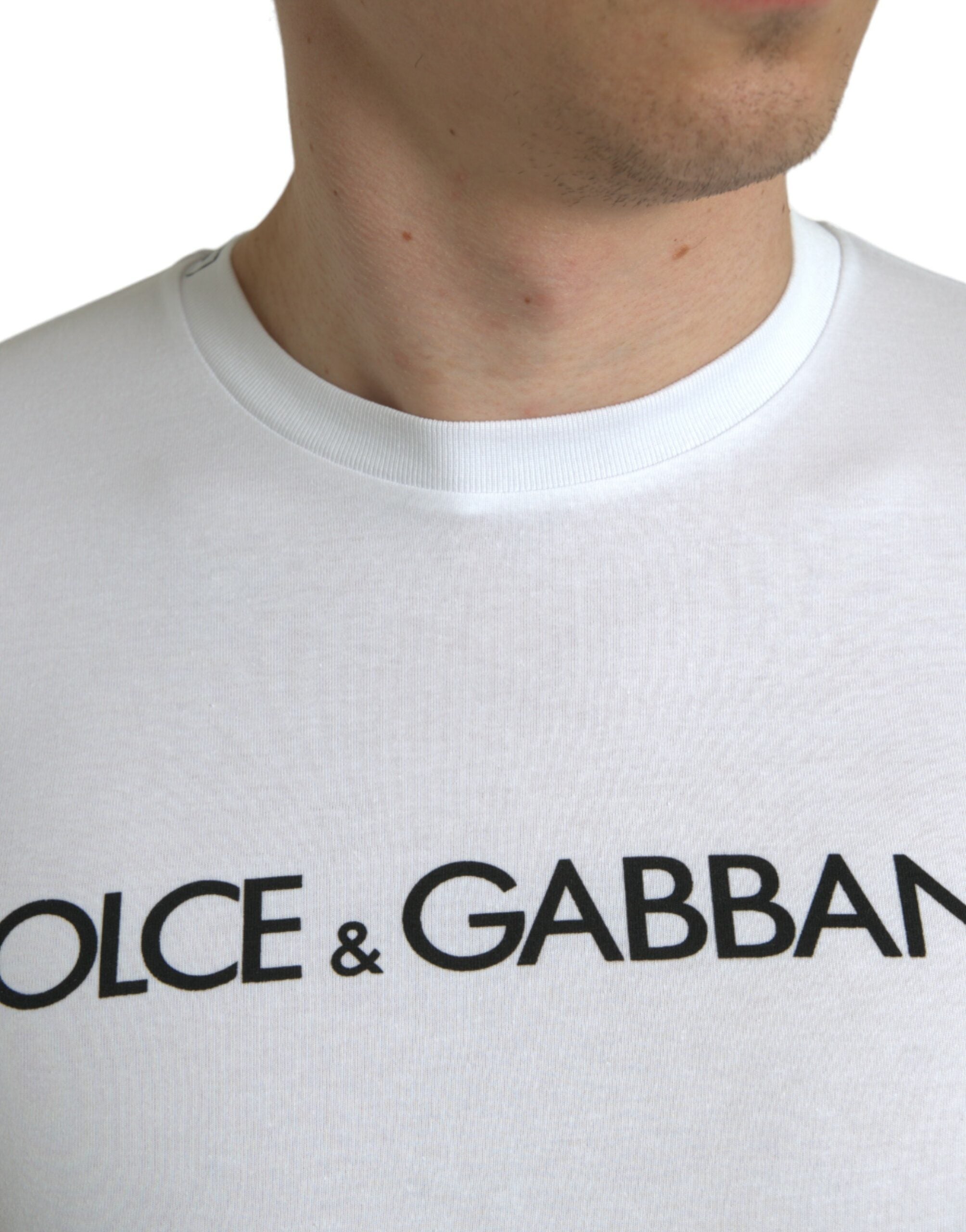 Dolce & Gabbana White Logo Print Cotton Crew Neck T-shirt Dolce & Gabbana