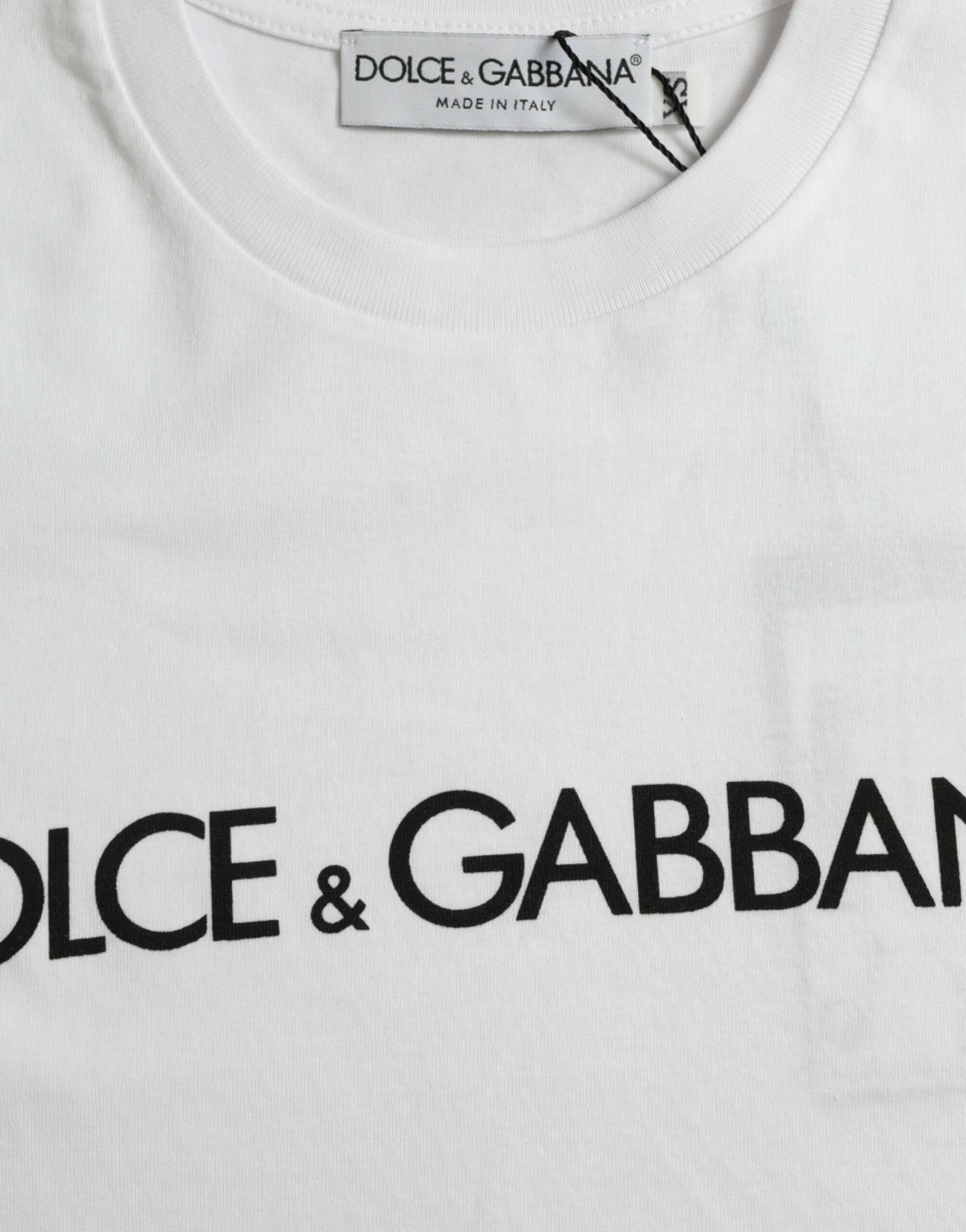 Dolce & Gabbana White Logo Print Cotton Crew Neck T-shirt Dolce & Gabbana