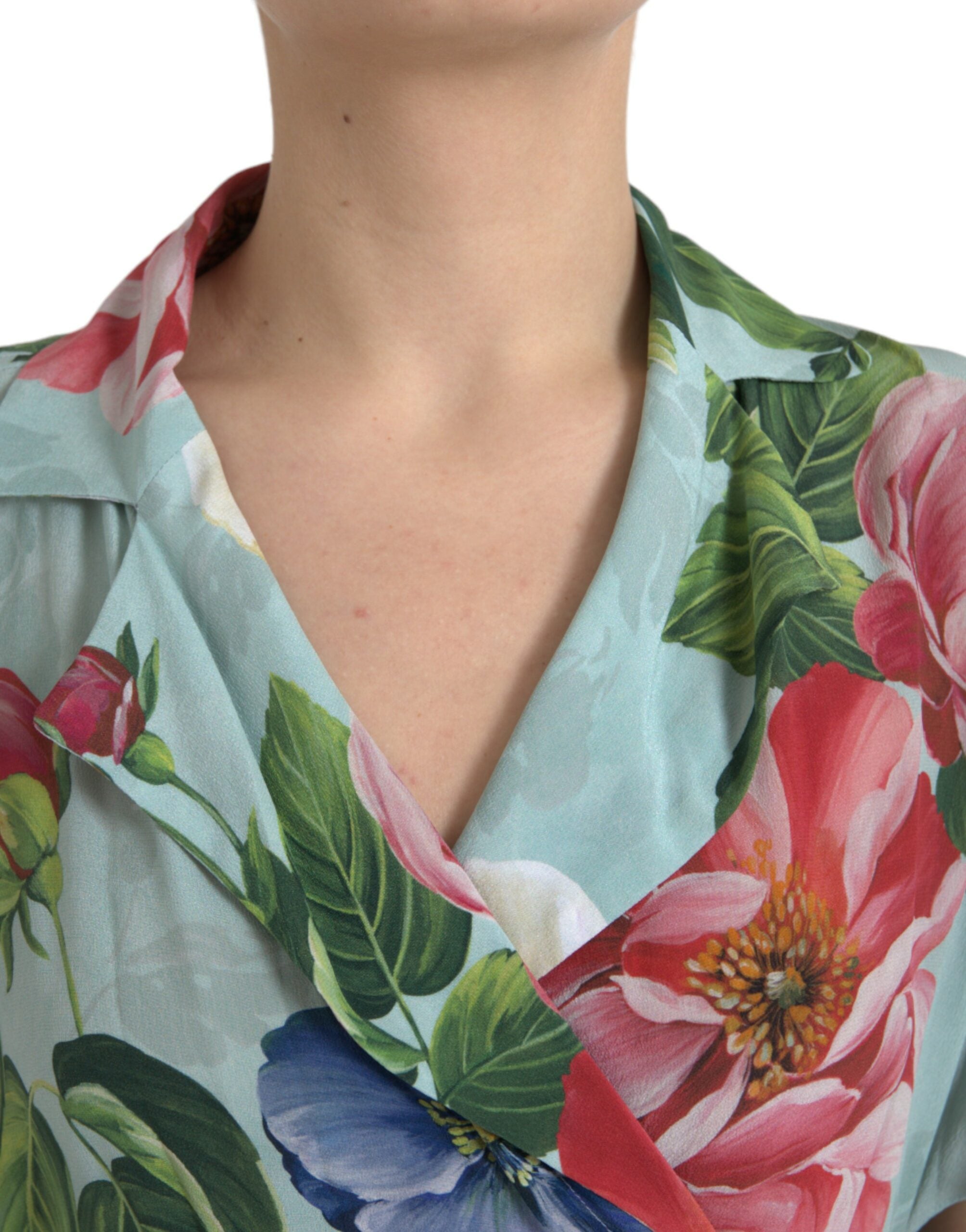 Dolce & Gabbana Blue Floral Wide Leg Wrap Jumpsuit Dress Dolce & Gabbana