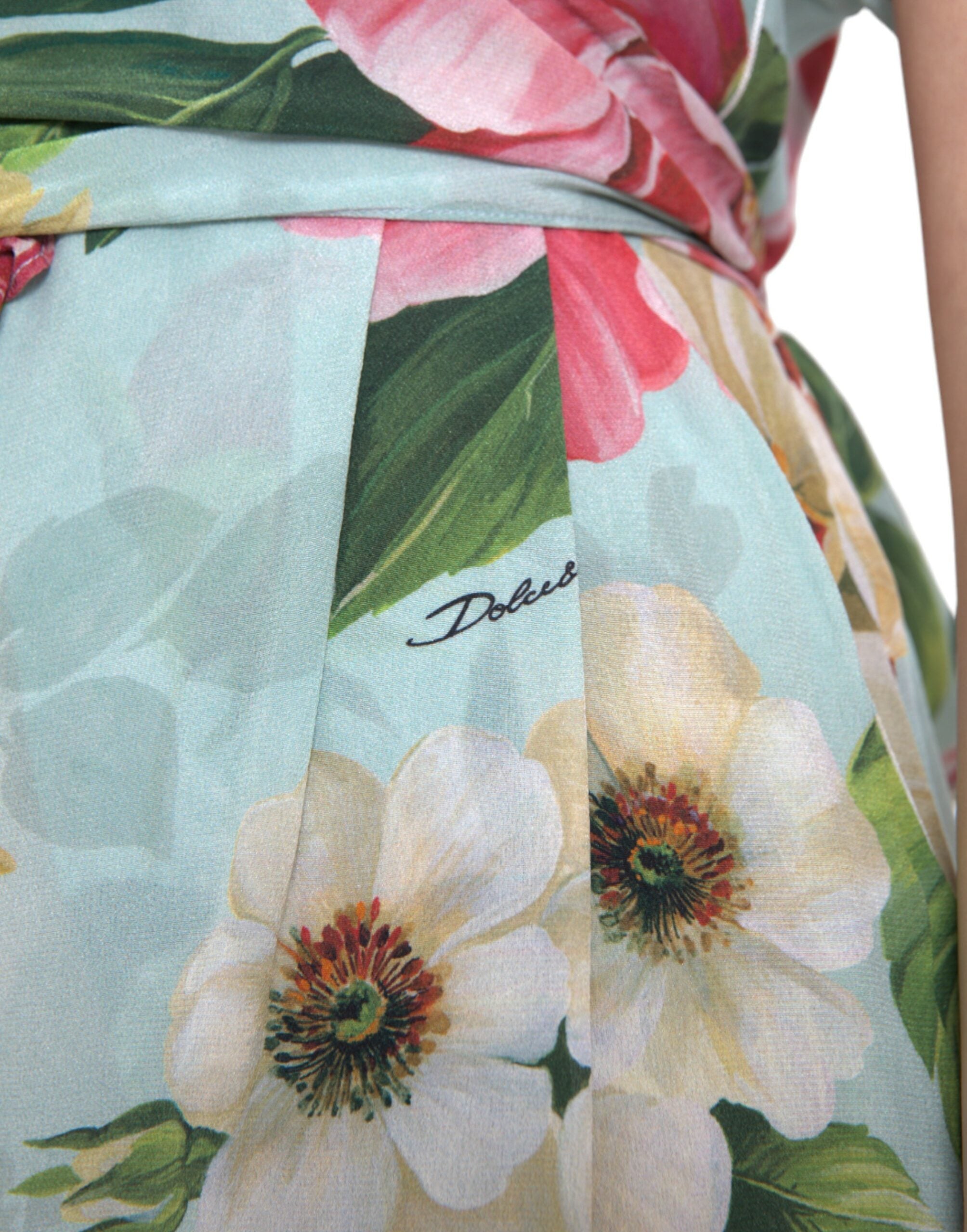 Dolce & Gabbana Blue Floral Wide Leg Wrap Jumpsuit Dress Dolce & Gabbana