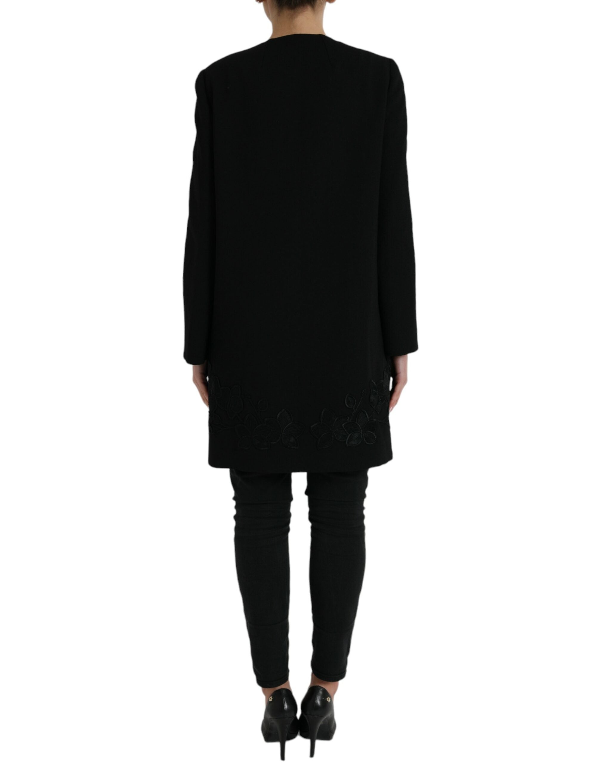 Dolce & Gabbana Black Floral Wool Button Embellished Jacket Dolce & Gabbana