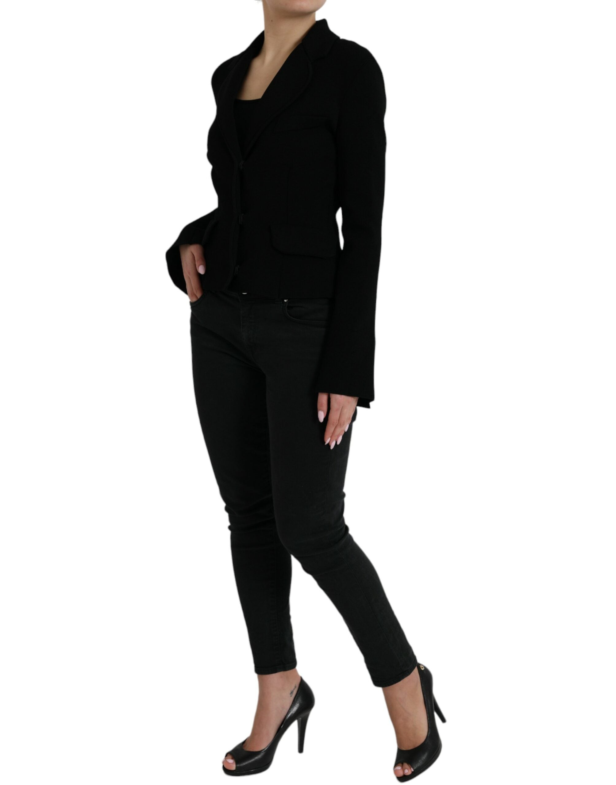 Dolce & Gabbana Black Viscose Single Breasted Blazer Jacket Dolce & Gabbana